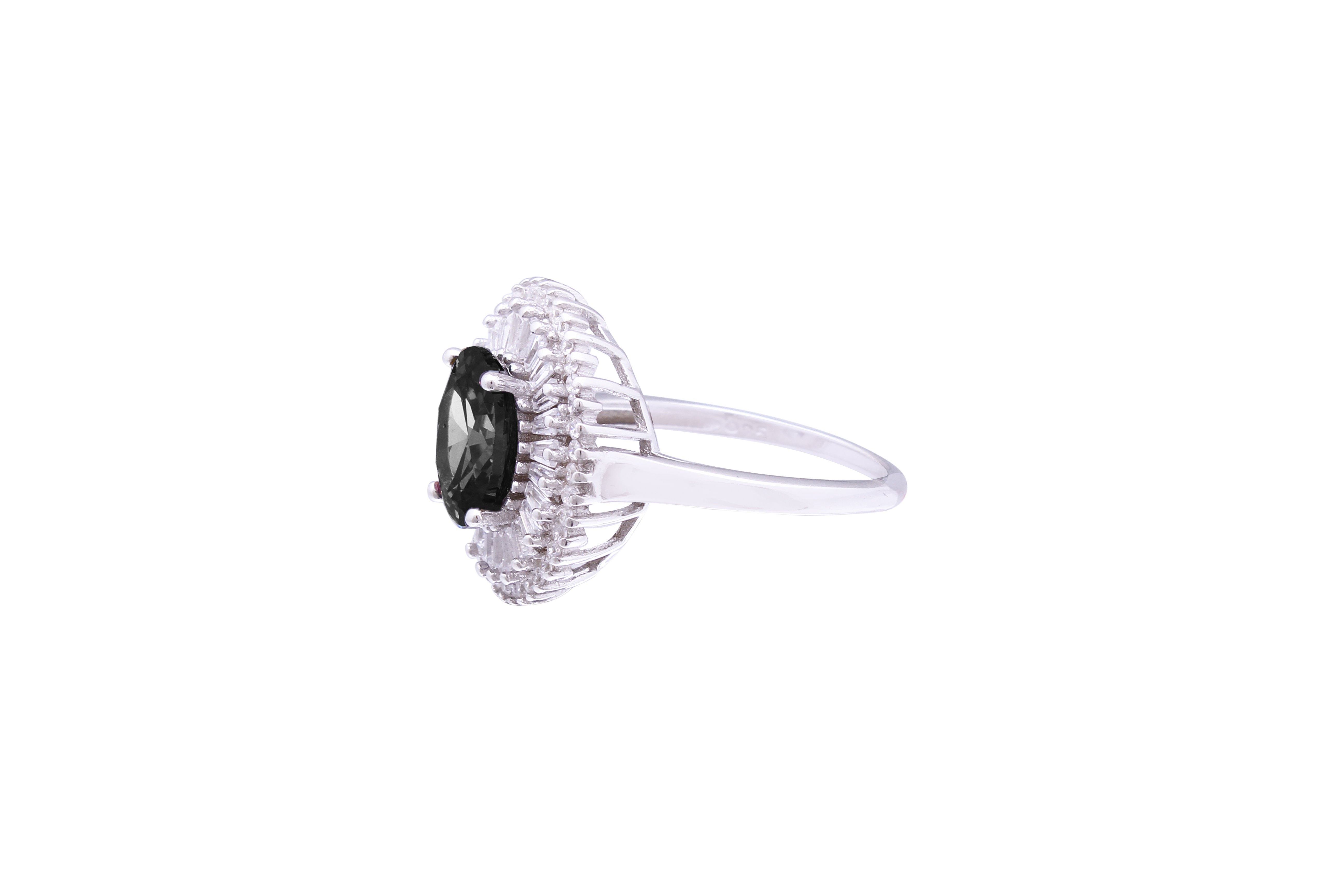 Asfour Crystal Cocktail Ring With Black Oval Stone In 925 Sterling Silver RD0074-PW-7