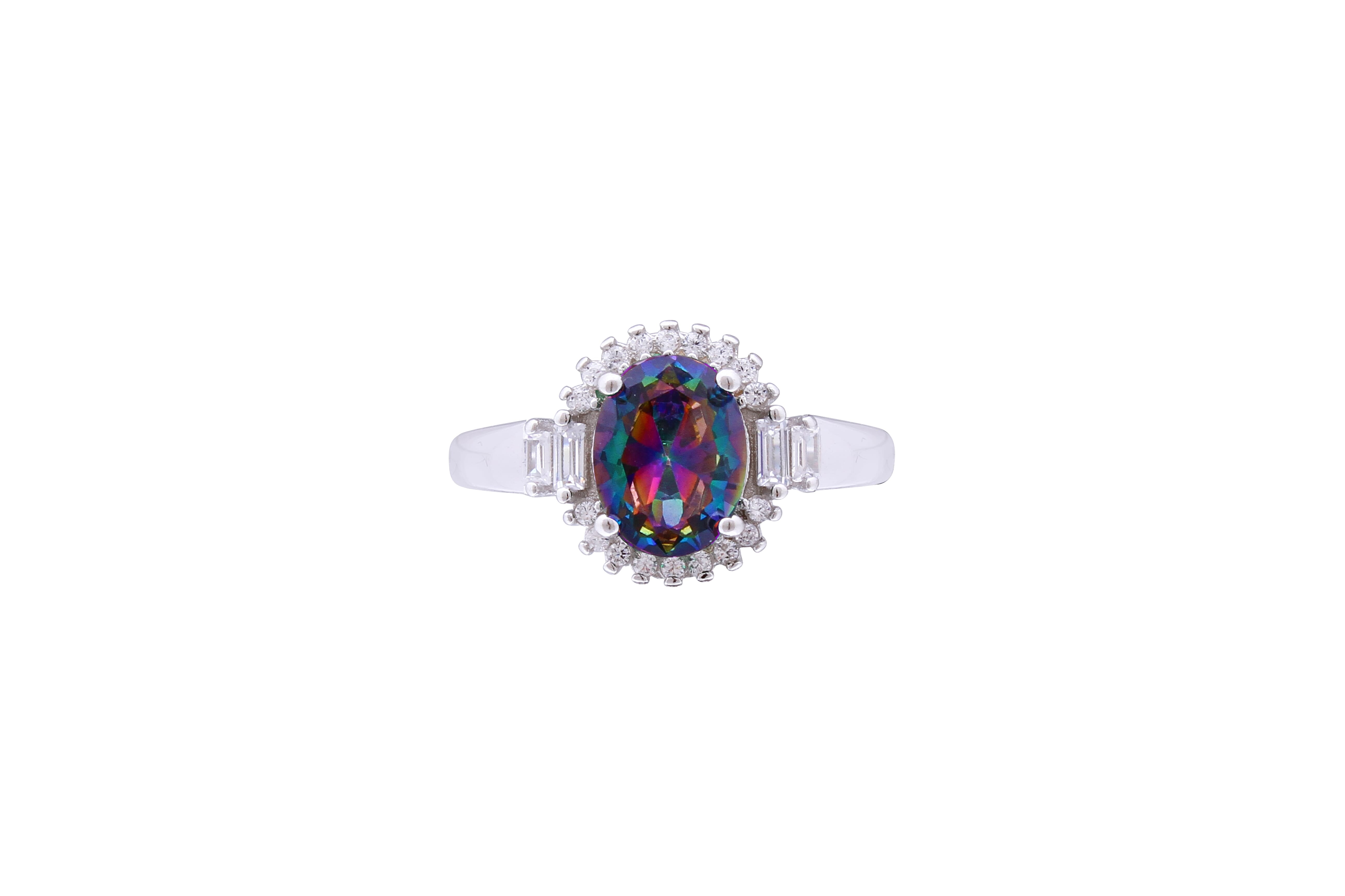 Asfour Crystal Halo Ring With Multi Color Zircon Stone In 925 Sterling Silver RD0075-AP-7