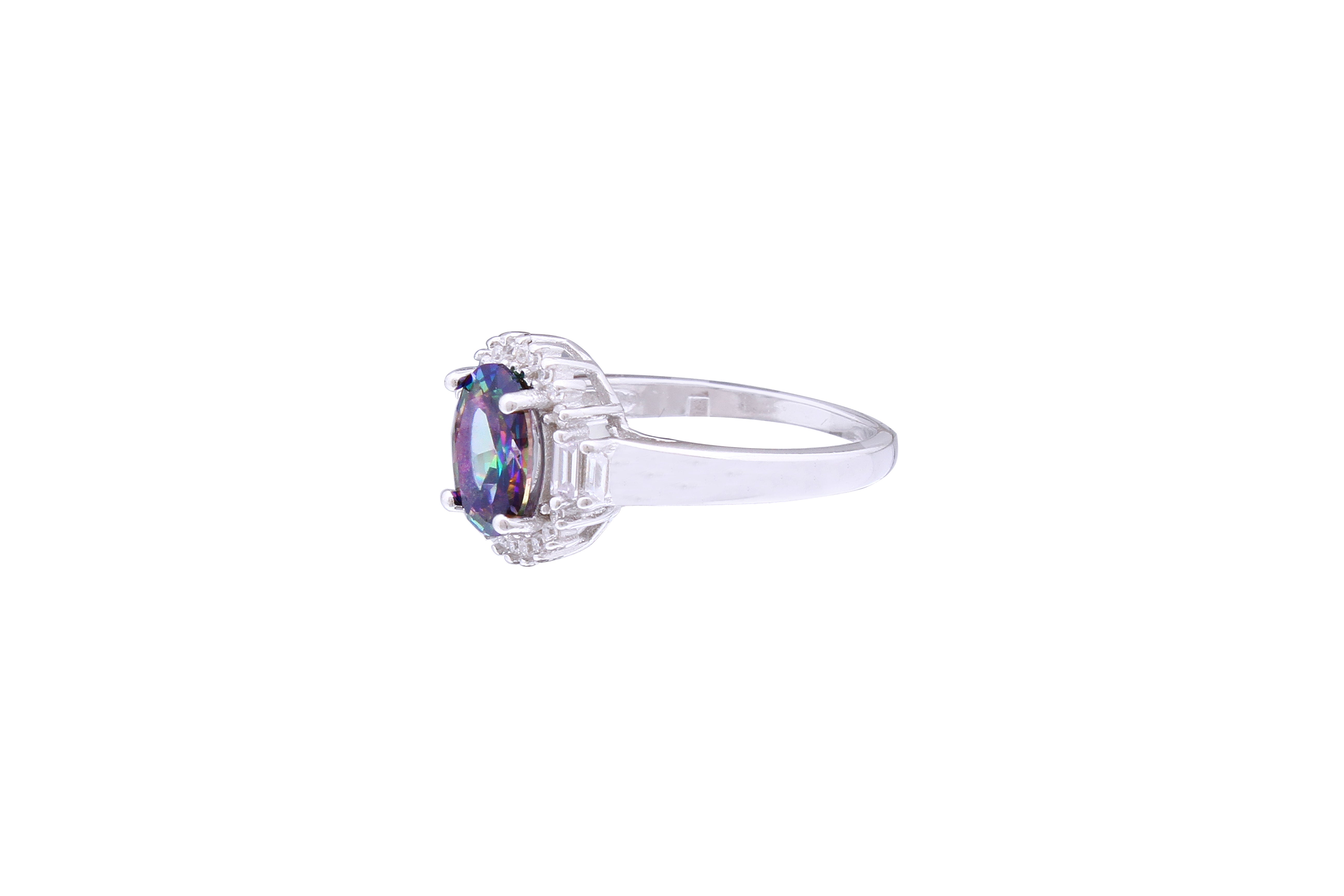 Asfour Crystal Halo Ring With Multi Color Zircon Stone In 925 Sterling Silver RD0075-AP-7