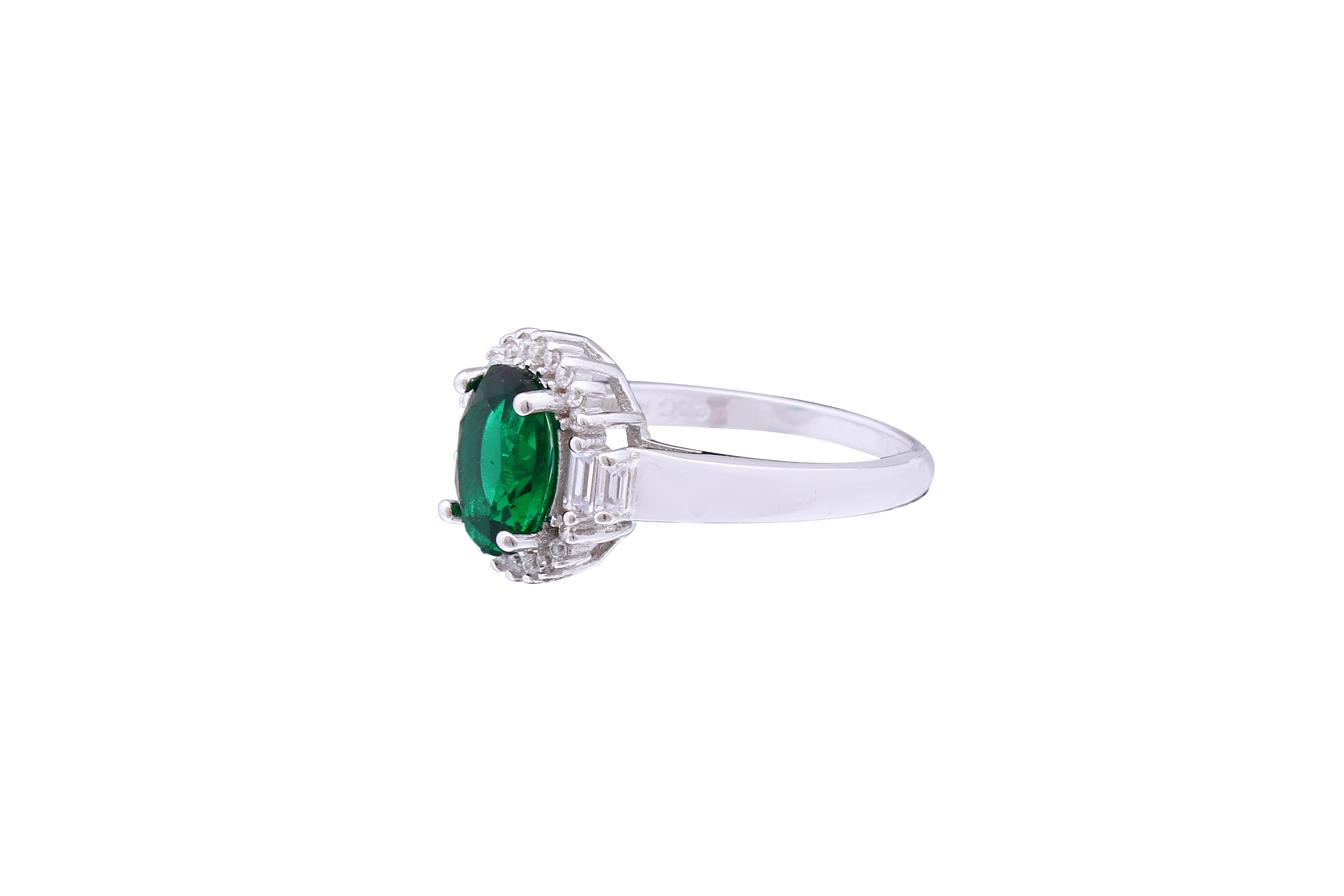 Asfour Crystal Emerald Oval Ring Inlaid With Zircon Stones In 925 Sterling Silver RD0075-G-7