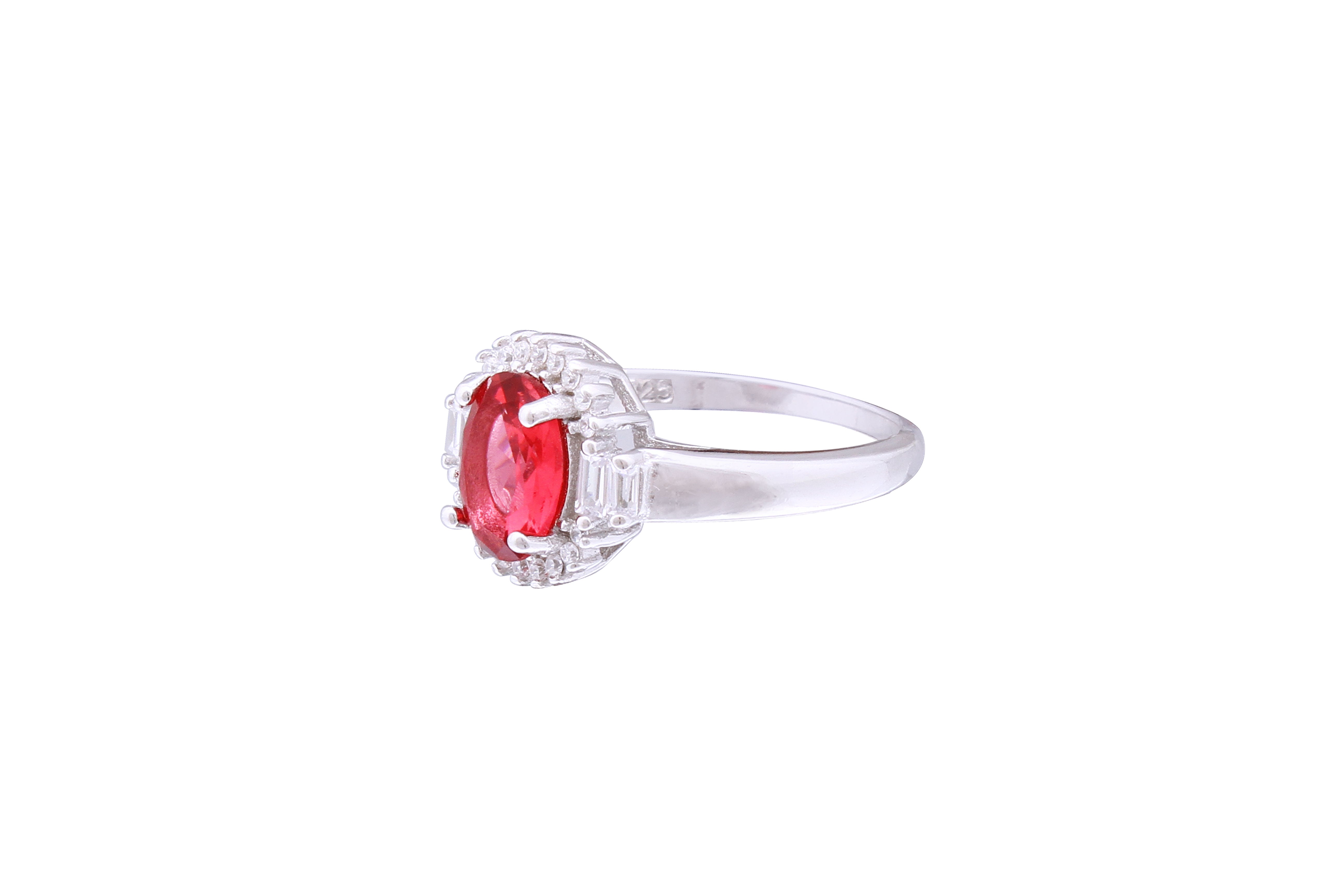 Asfour Crystal Halo Ring With Dark Rose Zircon Stone In 925 Sterling Silver RD0075-O5-7