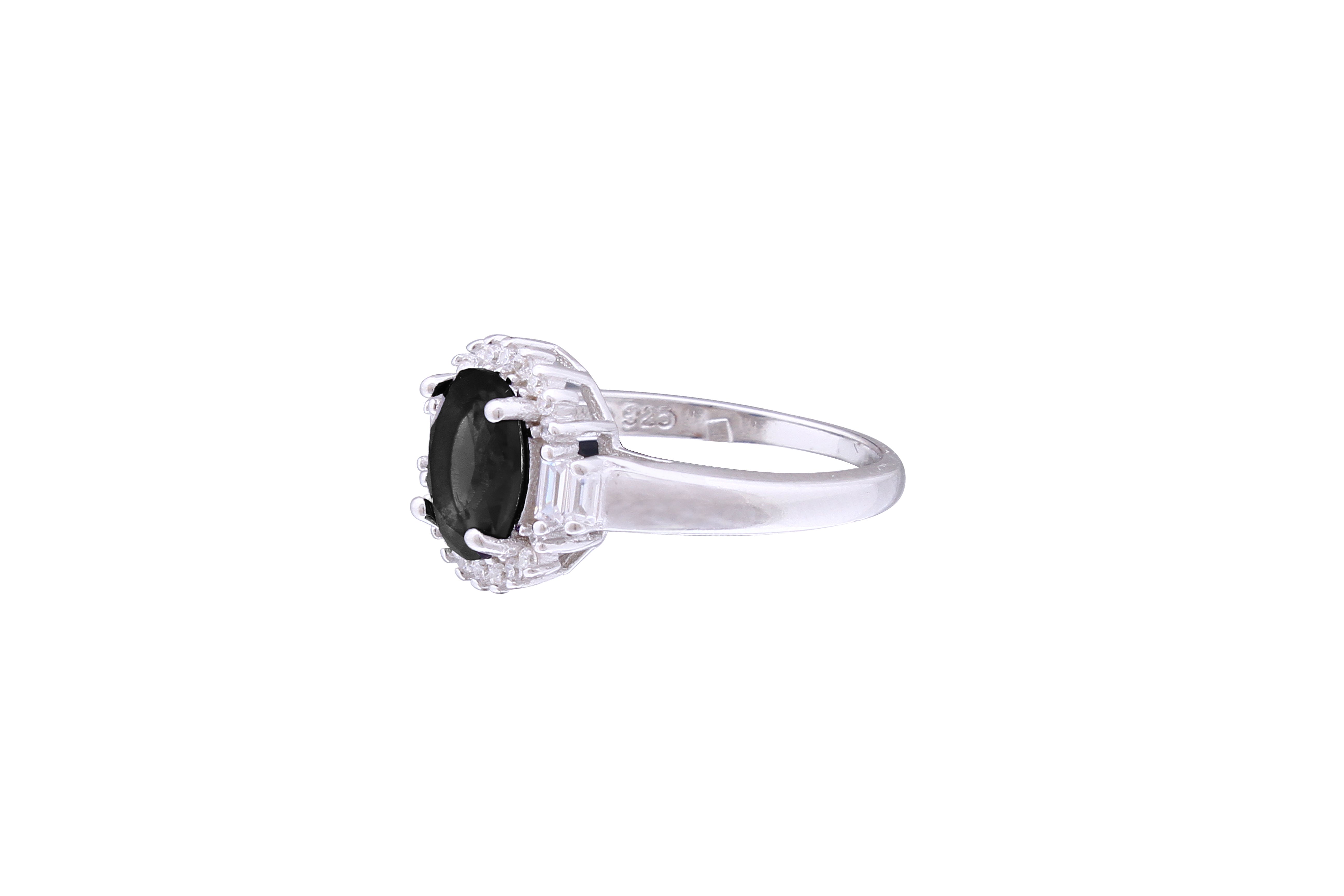 Asfour Crystal Halo Ring With Black Zircon Stone In 925 Sterling Silver RD0075-P-9