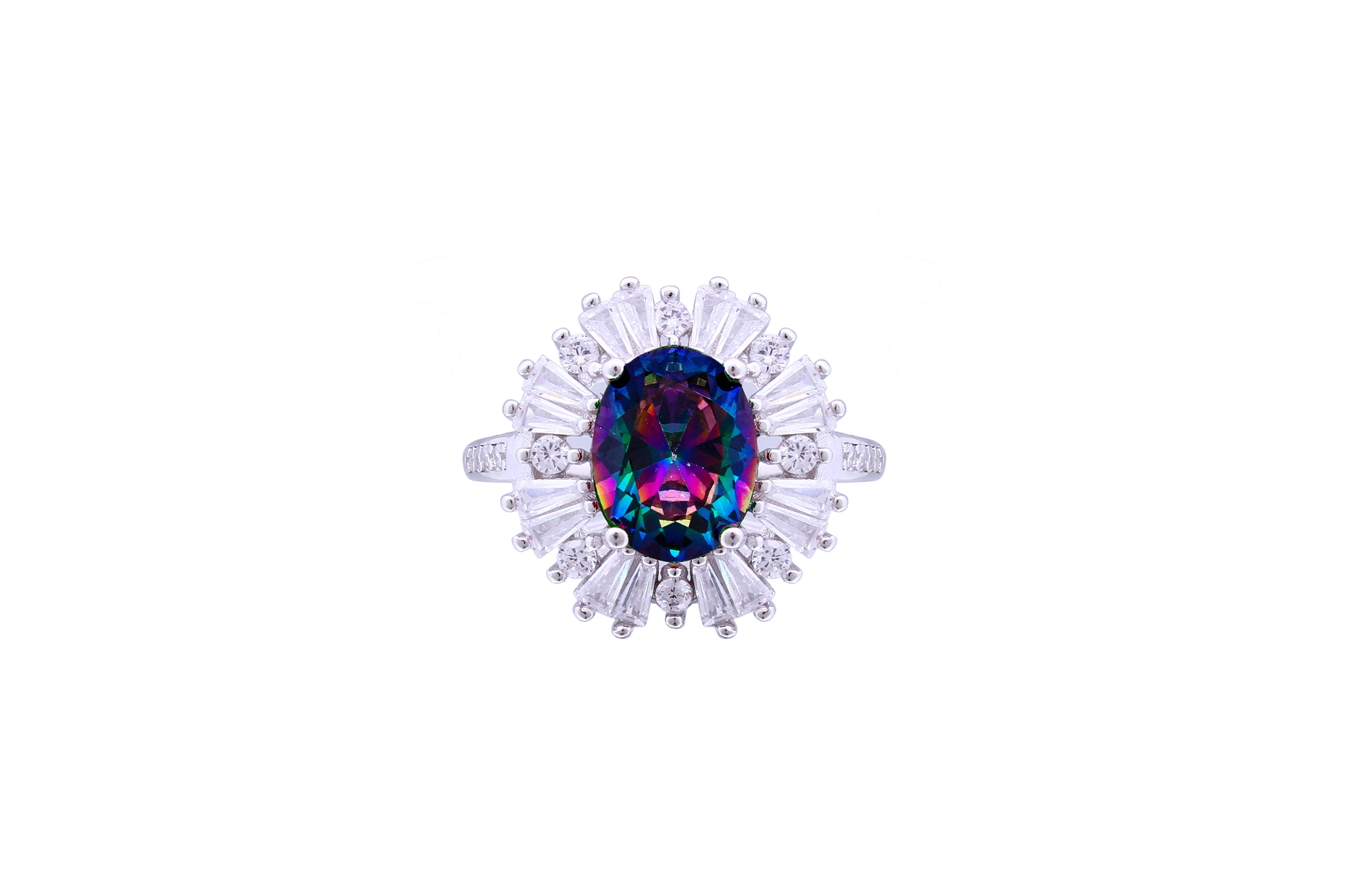 Asfour Crystal Halo Ring With Multi Color Zircon Stone In 925 Sterling Silver RD0076-APW-7