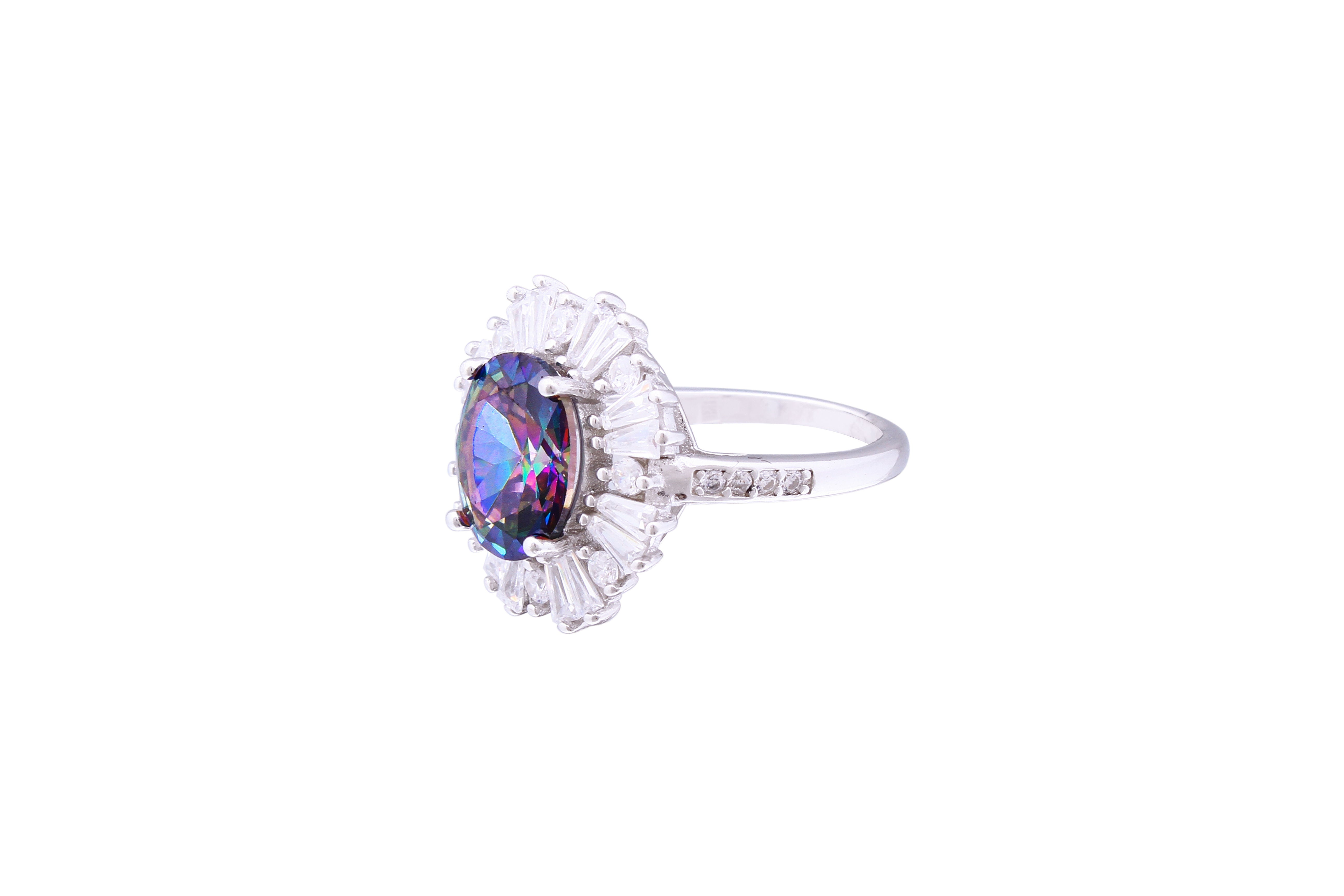 Asfour Crystal Halo Ring With Multi Color Zircon Stone In 925 Sterling Silver RD0076-APW-7