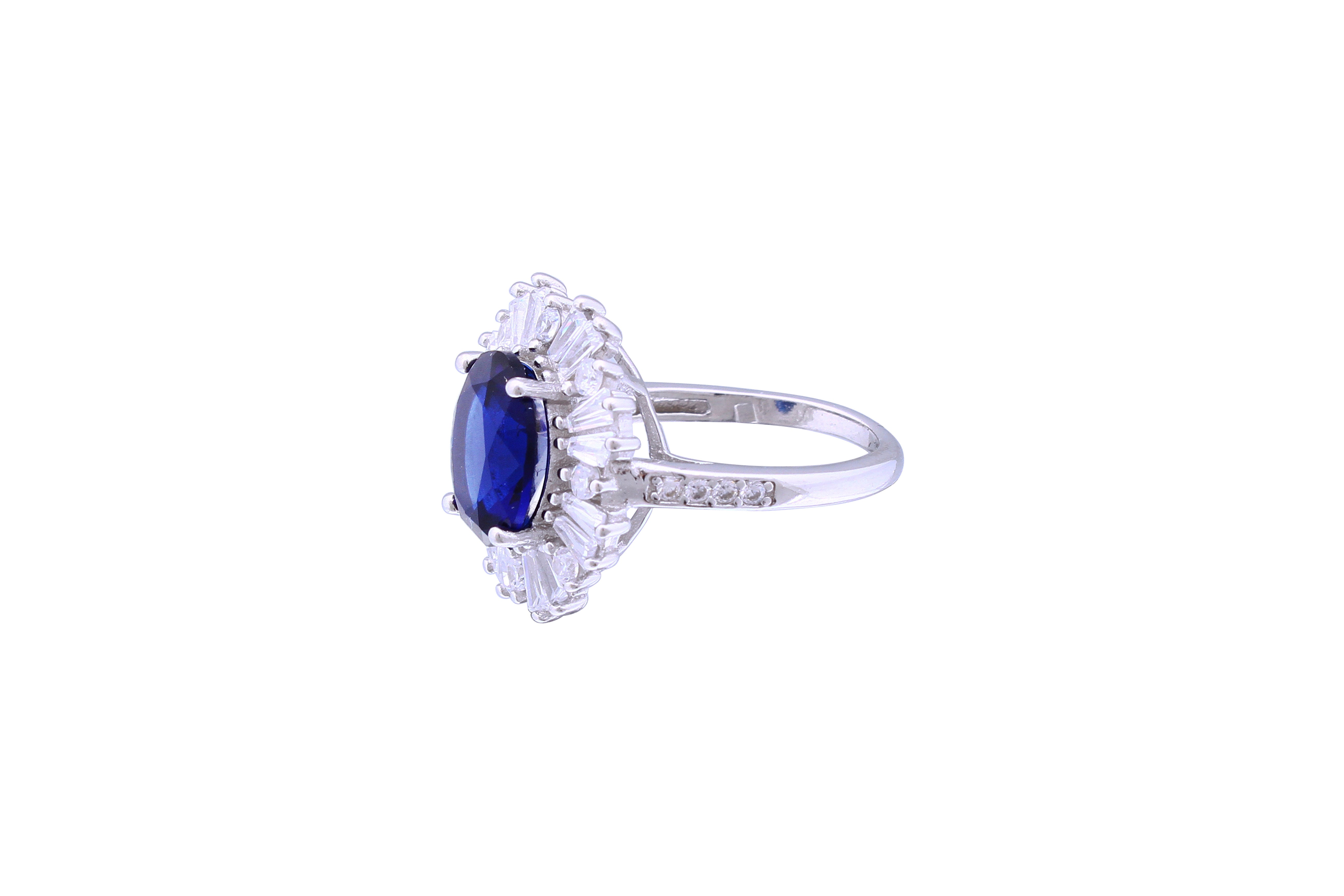 Asfour Crystal Blue Oval Ring Inlaid With Zircon Stone In 925 Sterling Silver RD0076-BW-7