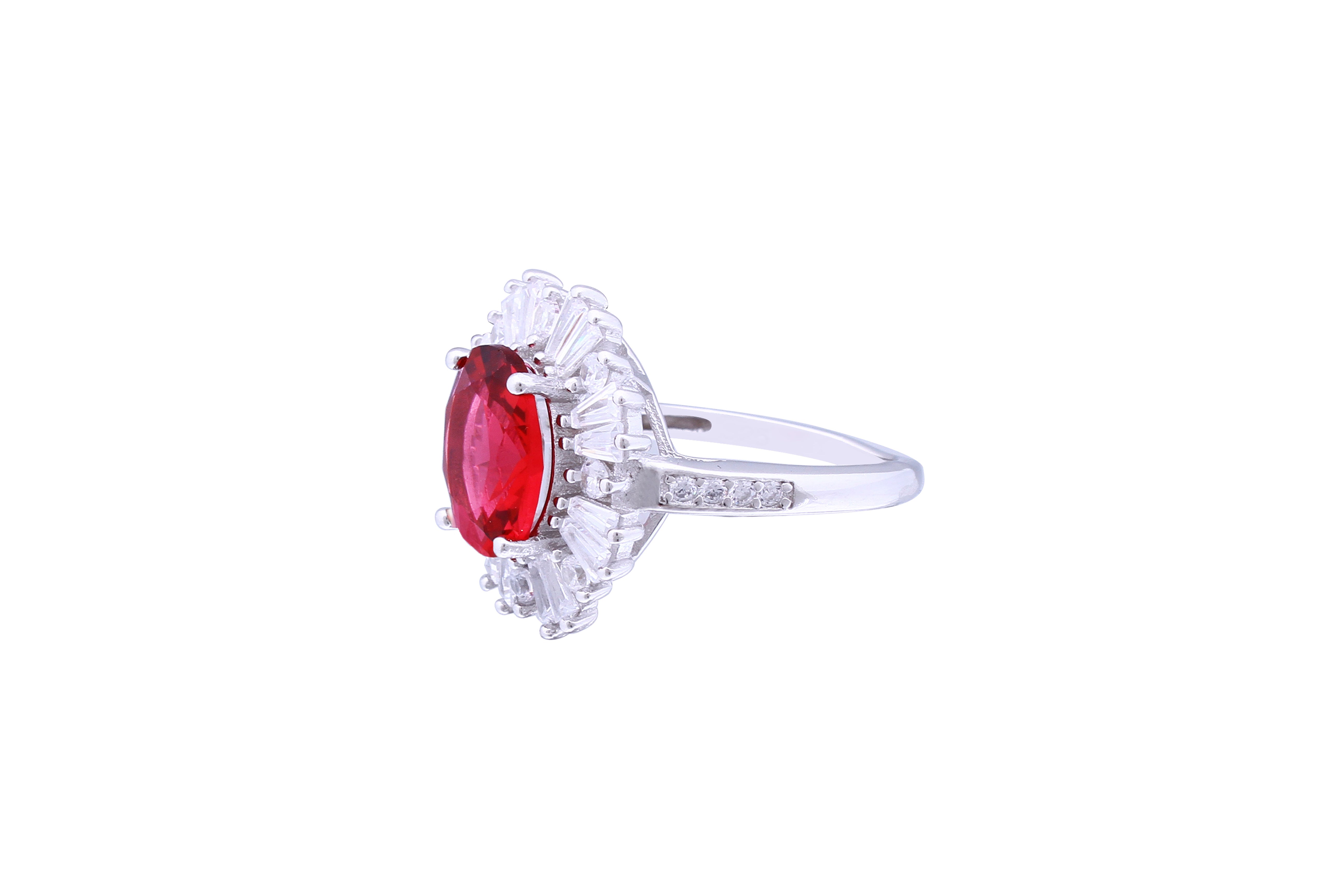 Asfour Crystal Fuchsia Oval Ring Inlaid With Zircon Stone In 925 Sterling Silver RD0076-FW-7