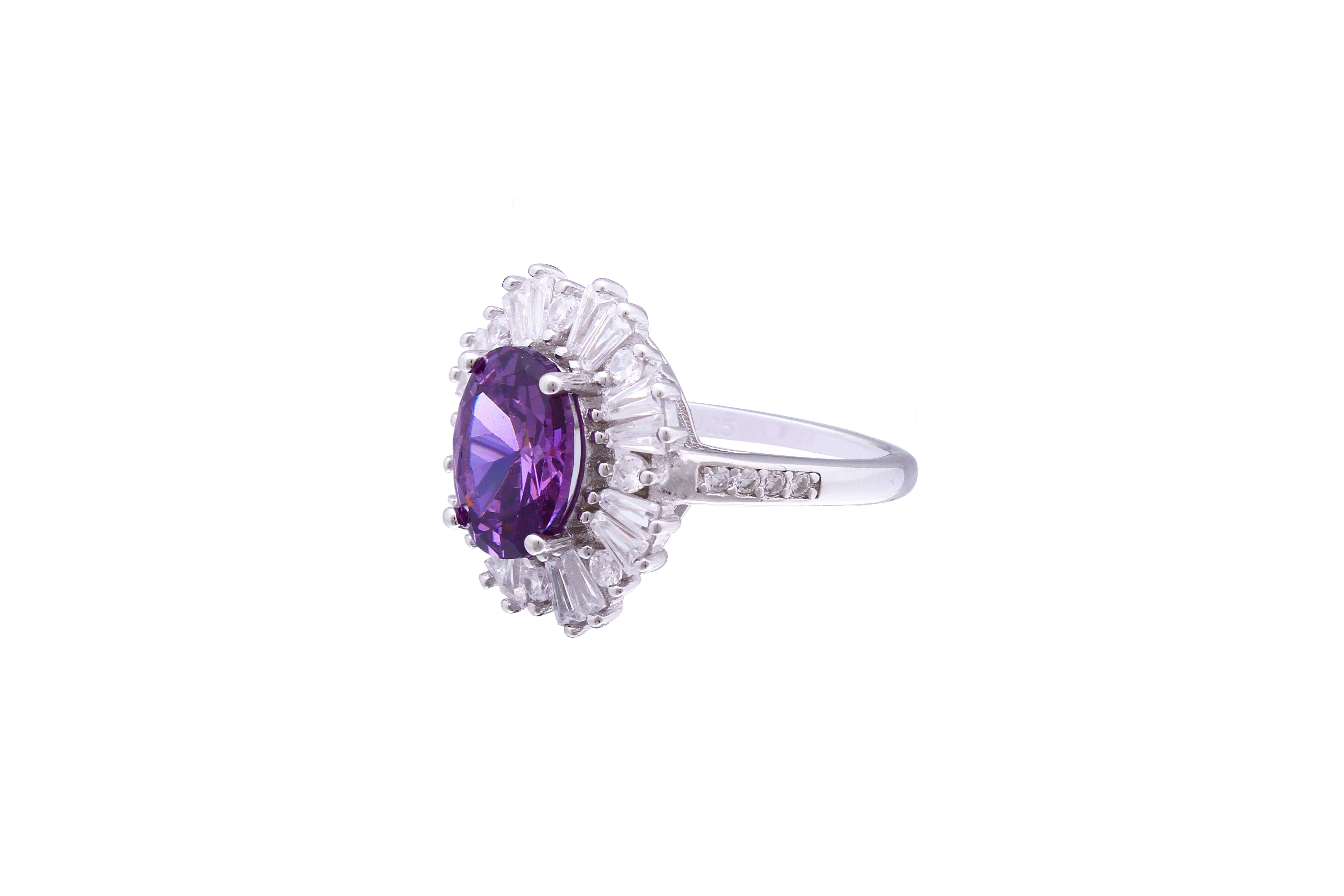 Asfour Crystal Tenzanite Oval Ring Inlaid With Zircon Stone In 925 Sterling Silver RD0076-NW-8