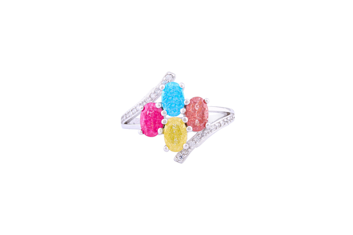 Asfour Crystal Fashion Ring With Multi Color Opal Stones In 925 Sterling Silver-RD0077-K-A-7