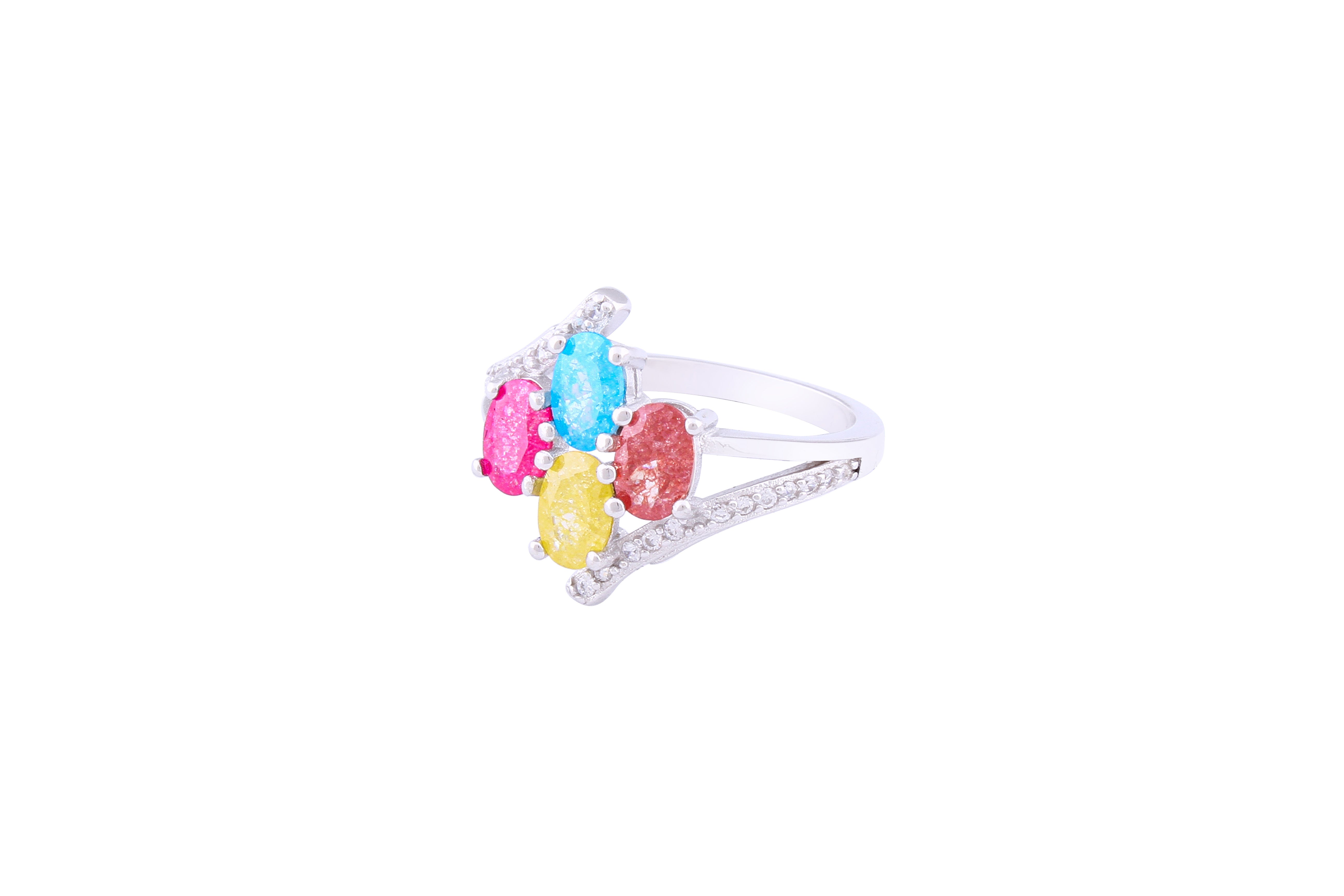 Asfour Crystal Fashion Ring With Multi Color Opal Stones In 925 Sterling Silver-RD0077-K-A-7