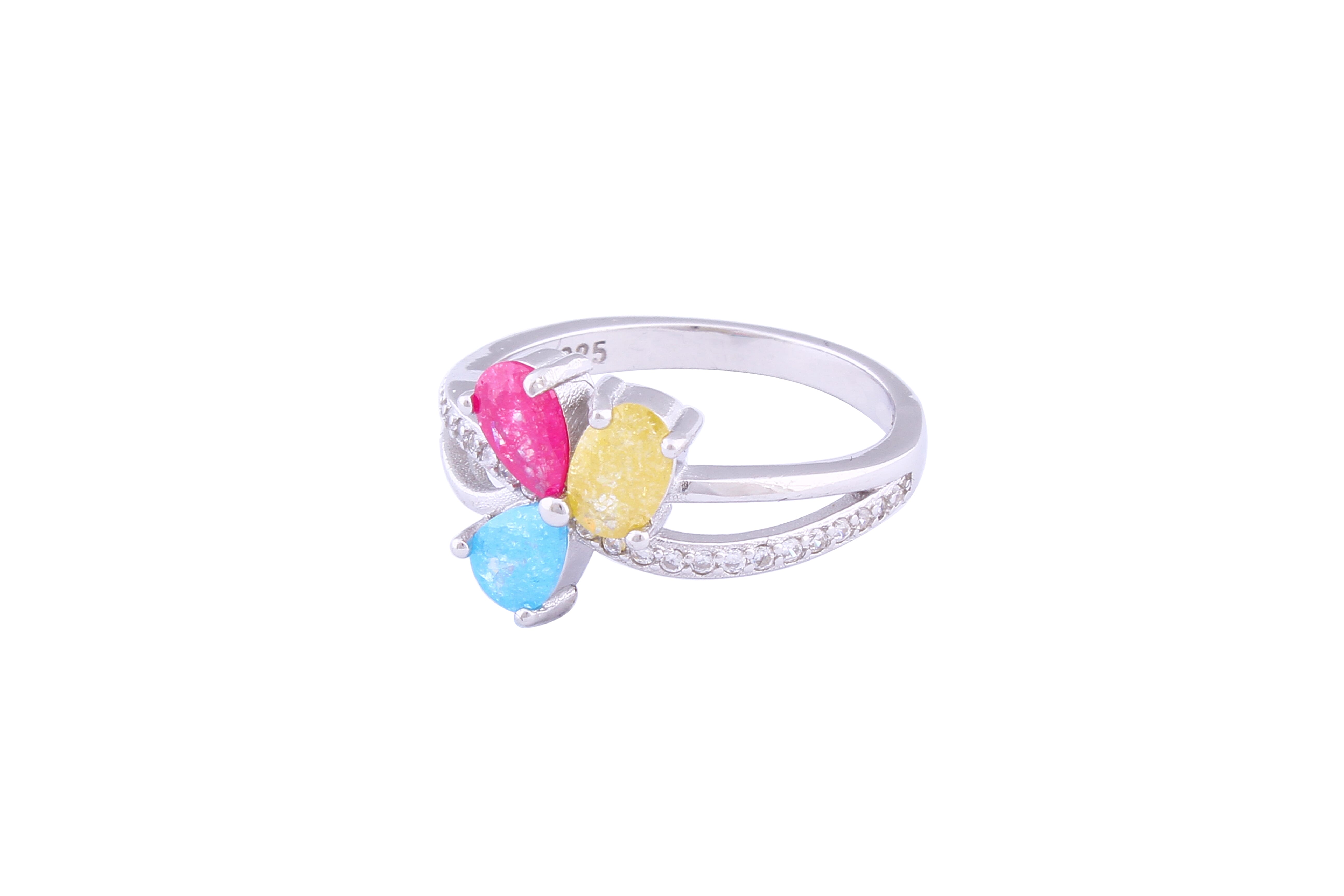 Asfour Crystal Fashion Ring With Multi Color Opal Stones In 925 Sterling Silver-RD0078-K-A-7