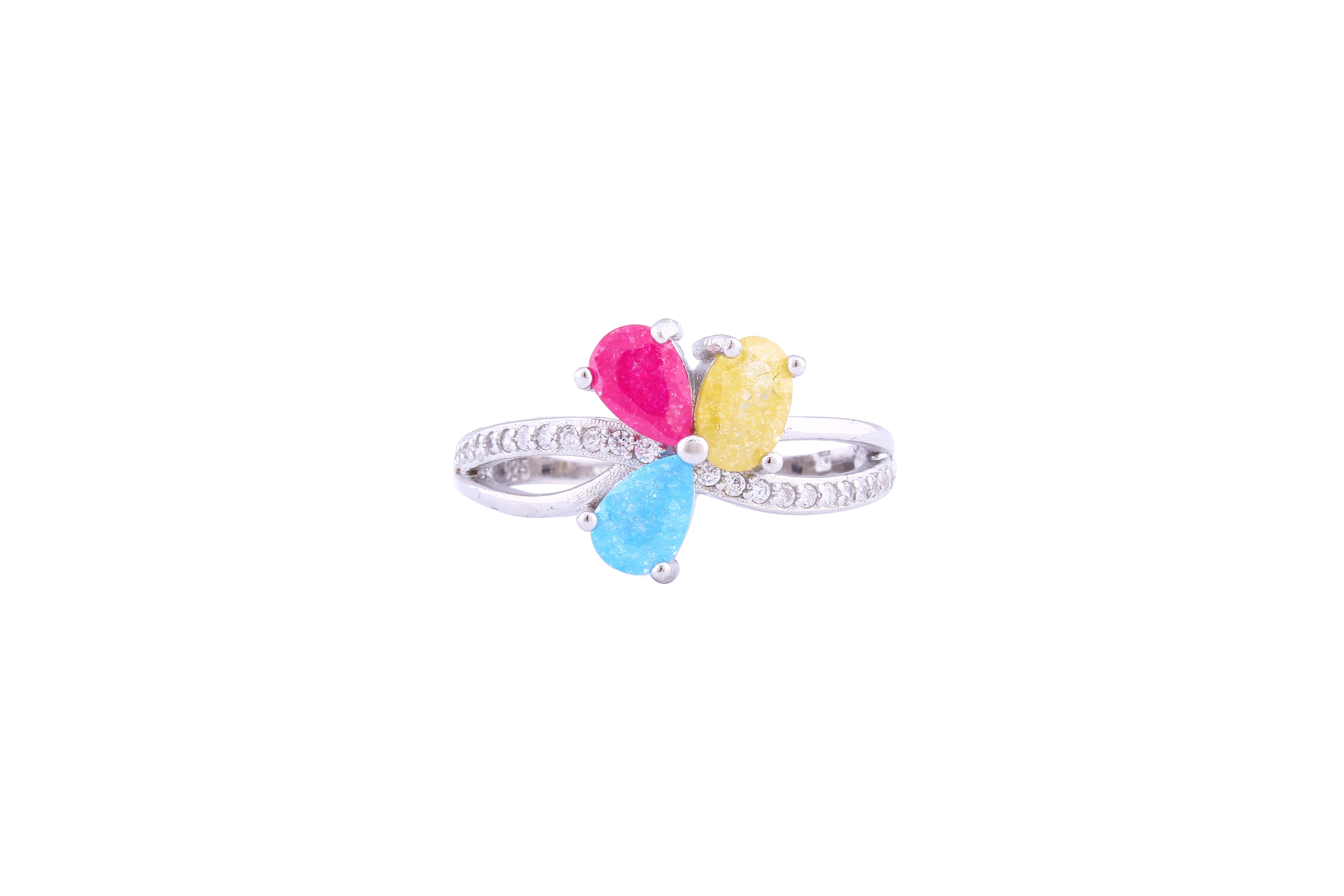 Asfour Crystal Fashion Ring With Multi Color Opal Stones In 925 Sterling Silver-RD0078-K-A-8