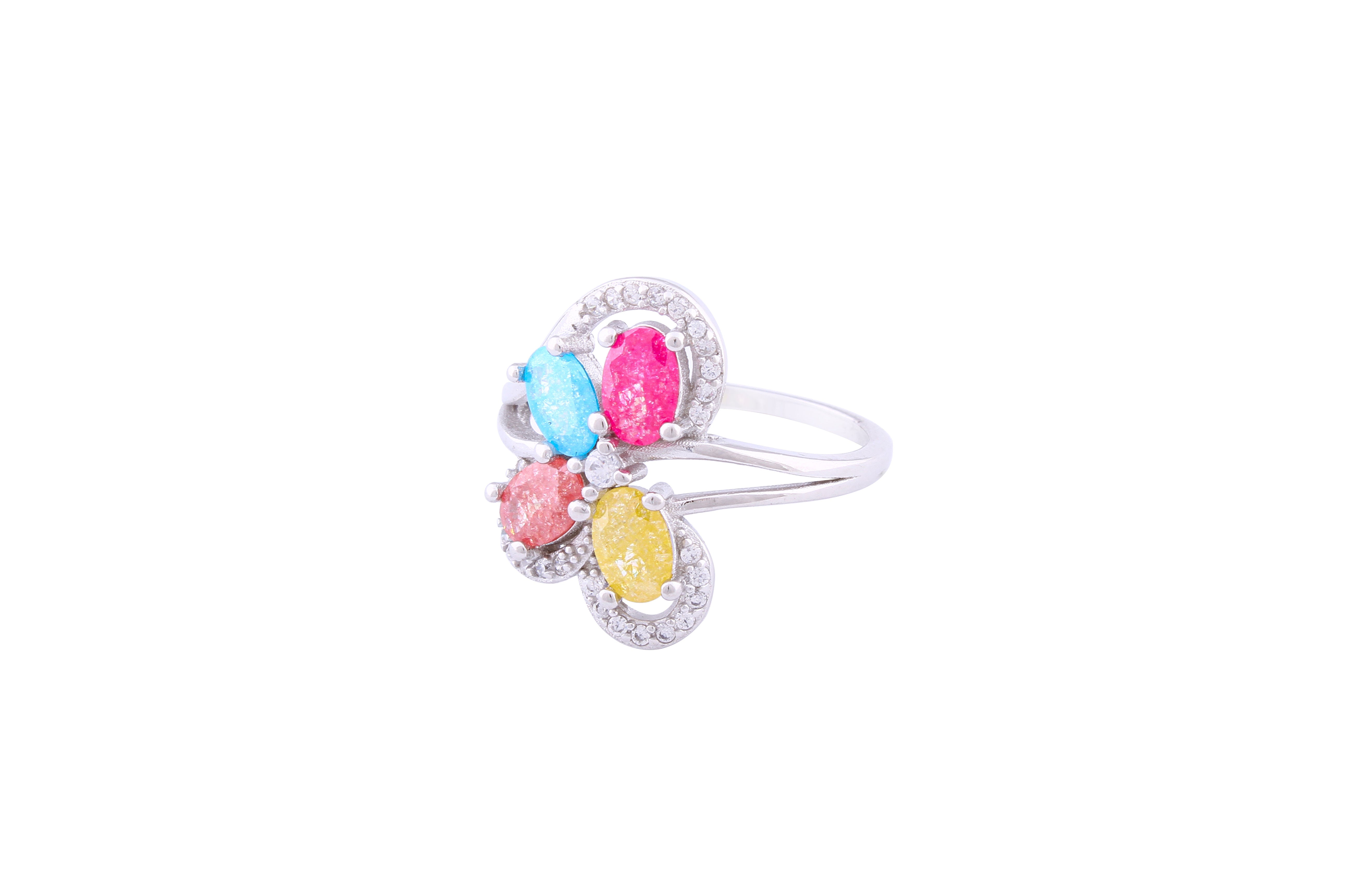 Asfour Crystal Fashion Ring With Multi Color Decorative Flower In 925 Sterling Silver-RD0079-K-A-7