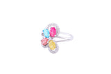 Asfour Crystal Fashion Ring With Multi Color Decorative Flower In 925 Sterling Silver-RD0079-K-A-8