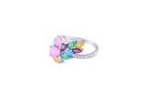 Asfour Crystal Fashion Ring With Multi Color Opal Stones In 925 Sterling Silver-RD0081-K-A-8