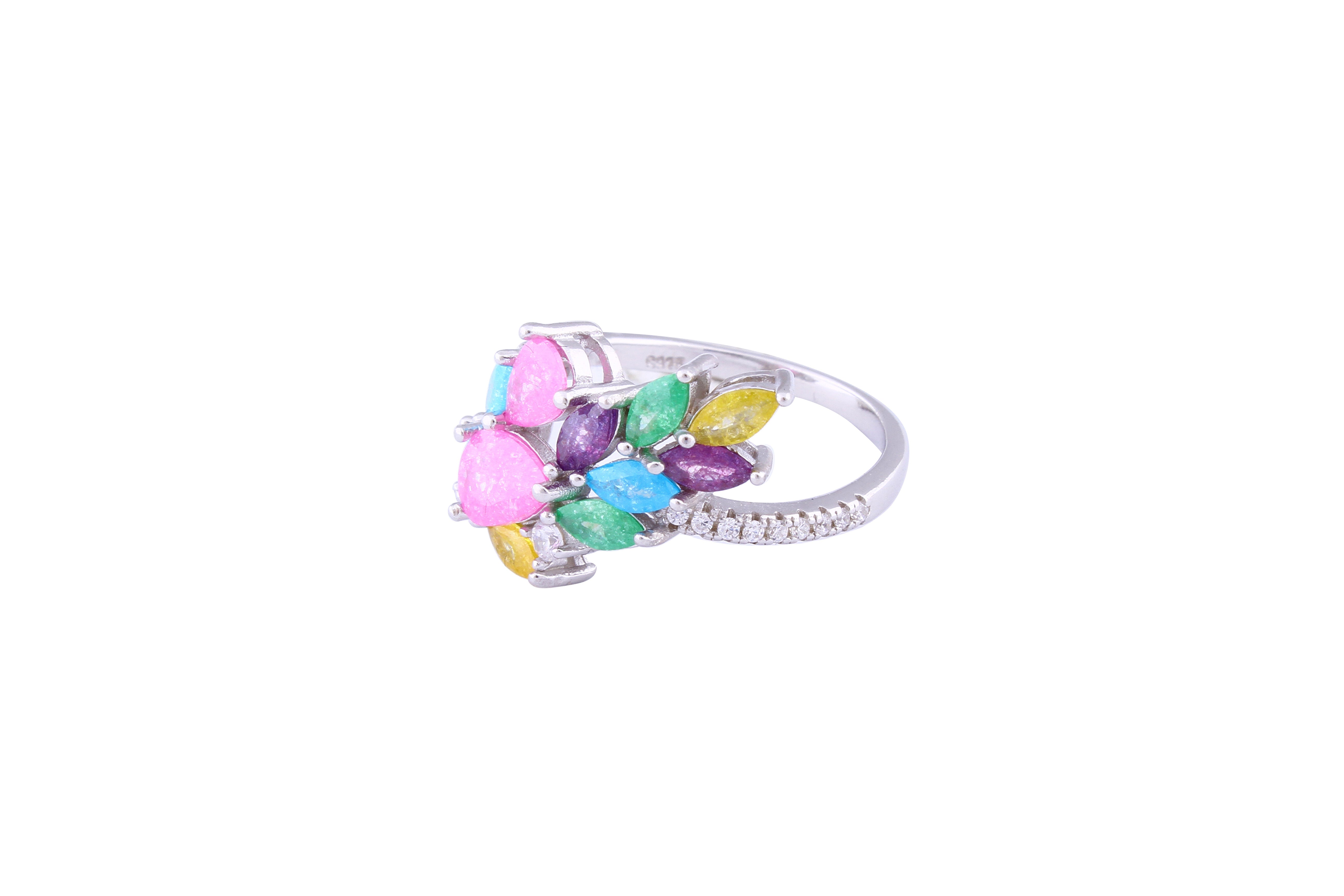 Asfour Crystal Fashion Ring With Multi Color Opal Stones In 925 Sterling Silver-RD0081-K-A-9