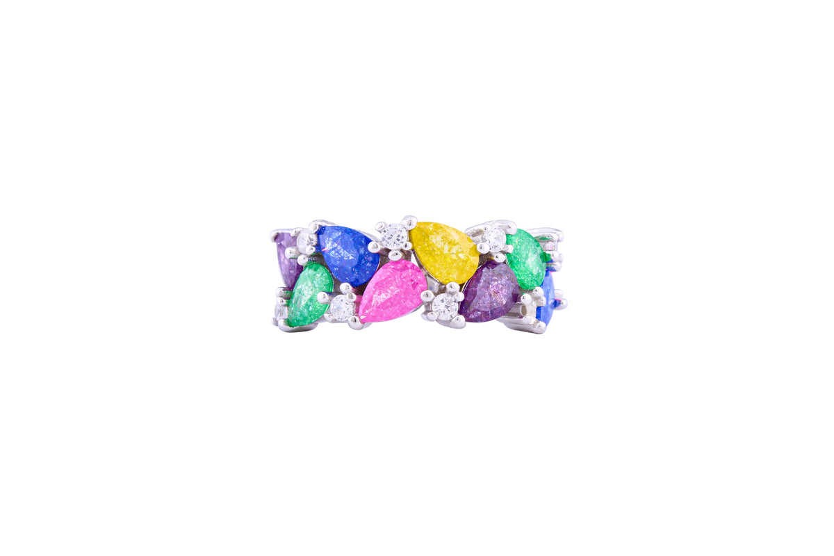 Asfour Crystal Fashion Ring With Multi Color Opal Stones In 925 Sterling Silver-RD0082-K-A-7