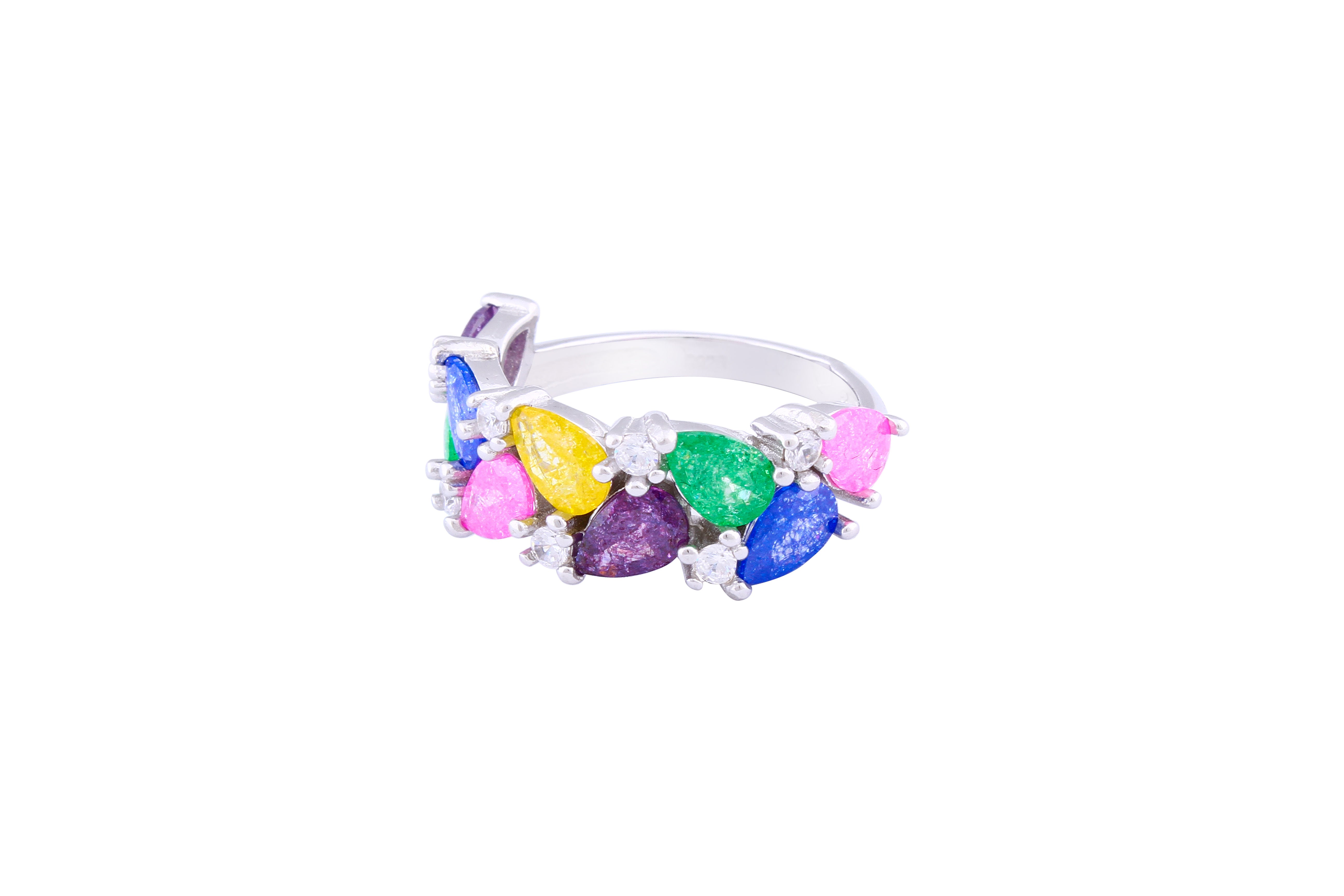 Asfour Crystal Fashion Ring With Multi Color Opal Stones In 925 Sterling Silver-RD0082-K-A-7