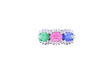Asfour Crystal Fashion Ring With Multi Color Oval Stones In 925 Sterling Silver-RD0083-K-A-7