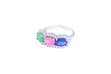 Asfour Crystal Fashion Ring With Multi Color Oval Stones In 925 Sterling Silver-RD0083-K-A-8