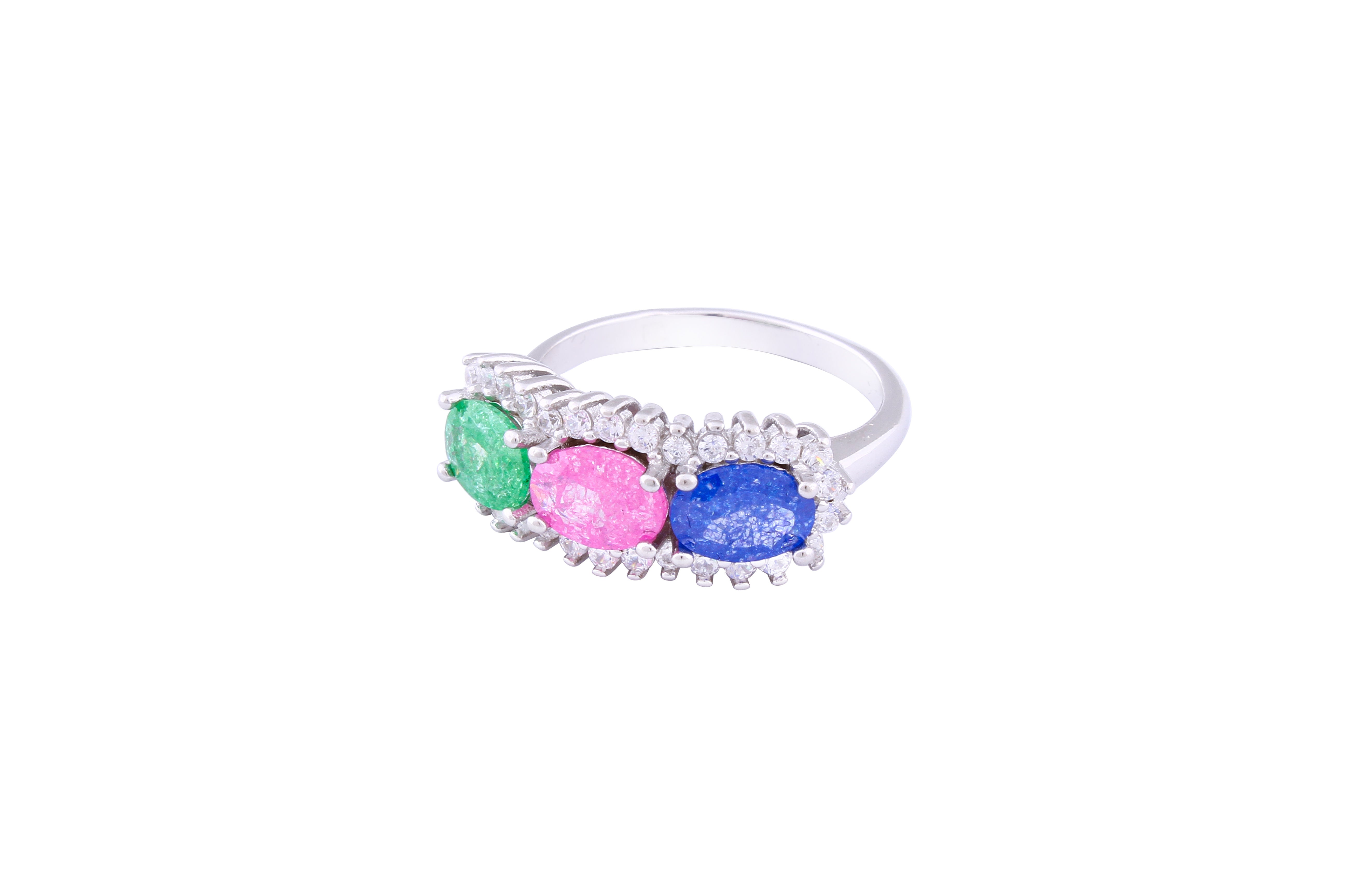 Asfour Crystal Fashion Ring With Multi Color Oval Stones In 925 Sterling Silver-RD0083-K-A-9