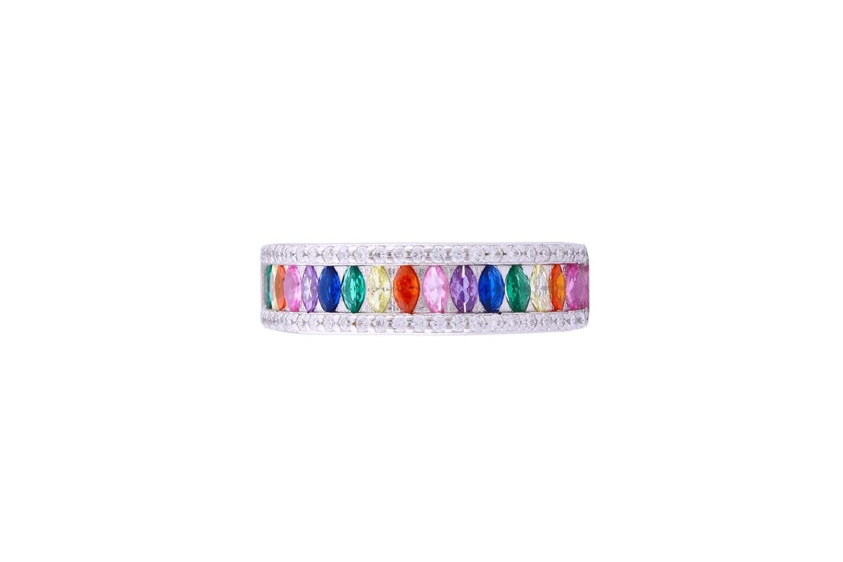 Asfour Crystal Band Ring Inlaid With Multi color Zircon Stones In 925 Sterling Silver-RD0085-K-7