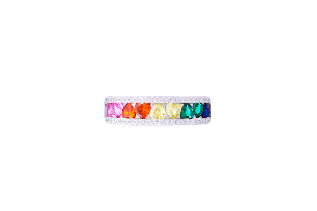 Asfour Crystal Band Ring Inlaid With Multi color Heart Stones In 925 Sterling Silver-RD0086-K-7