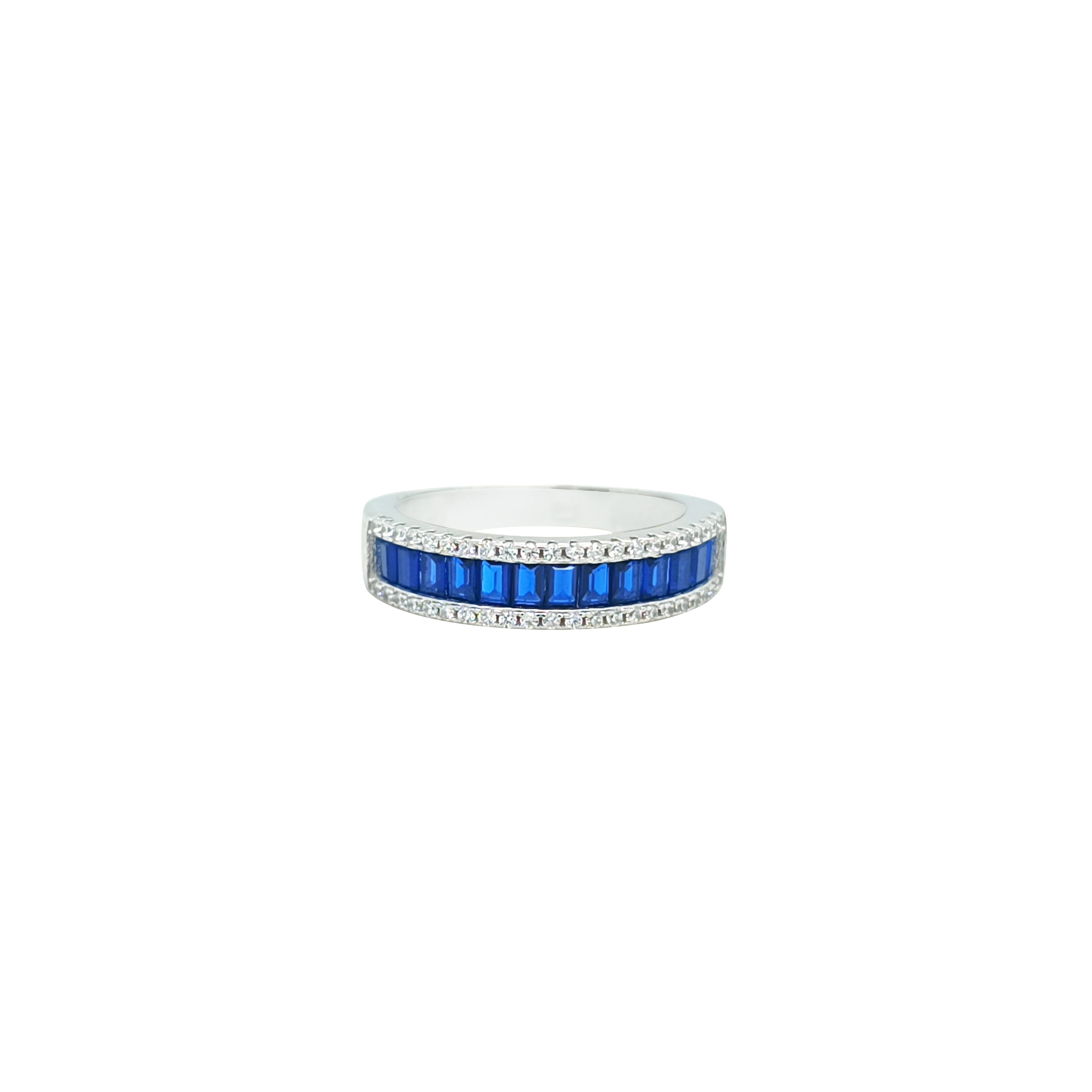 Asfour Crystal Band Ring With Blue Emerald Zircon In 925 Sterling Silver-RD0087-B-9