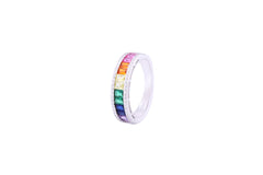 Asfour Crystal Band Ring Inlaid With Multi color Zircon Stones In 925 Sterling Silver-RD0087-K-8