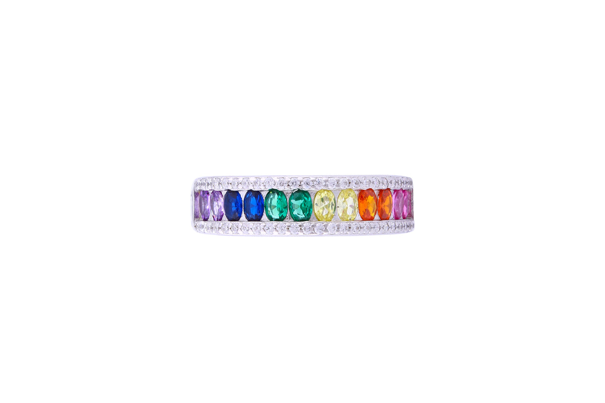 Asfour Crystal Band Ring Inlaid With Multi color Zircon Stones In 925 Sterling Silver-RD0088-K-7