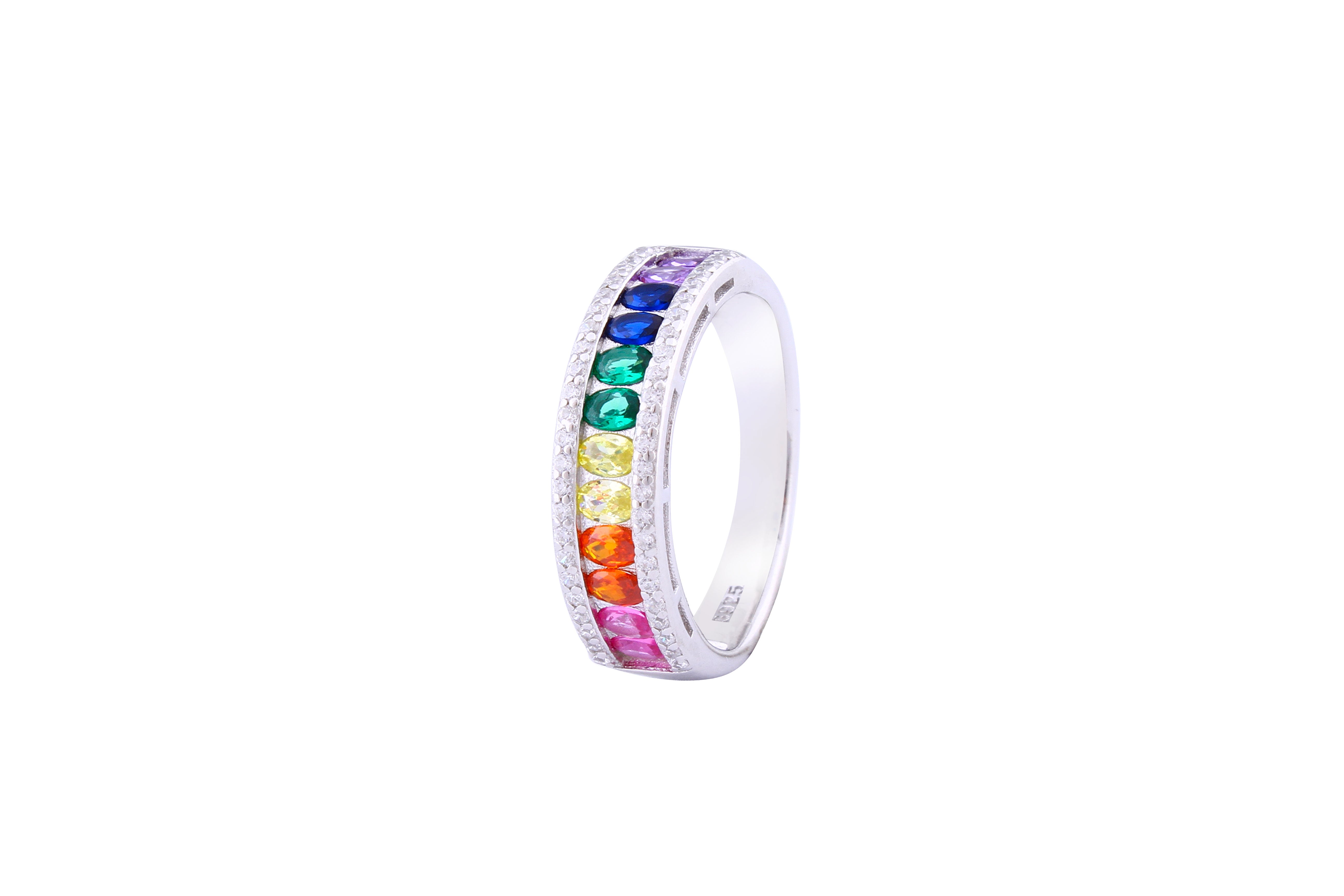 Asfour Crystal Band Ring Inlaid With Multi color Zircon Stones In 925 Sterling Silver-RD0088-K-8