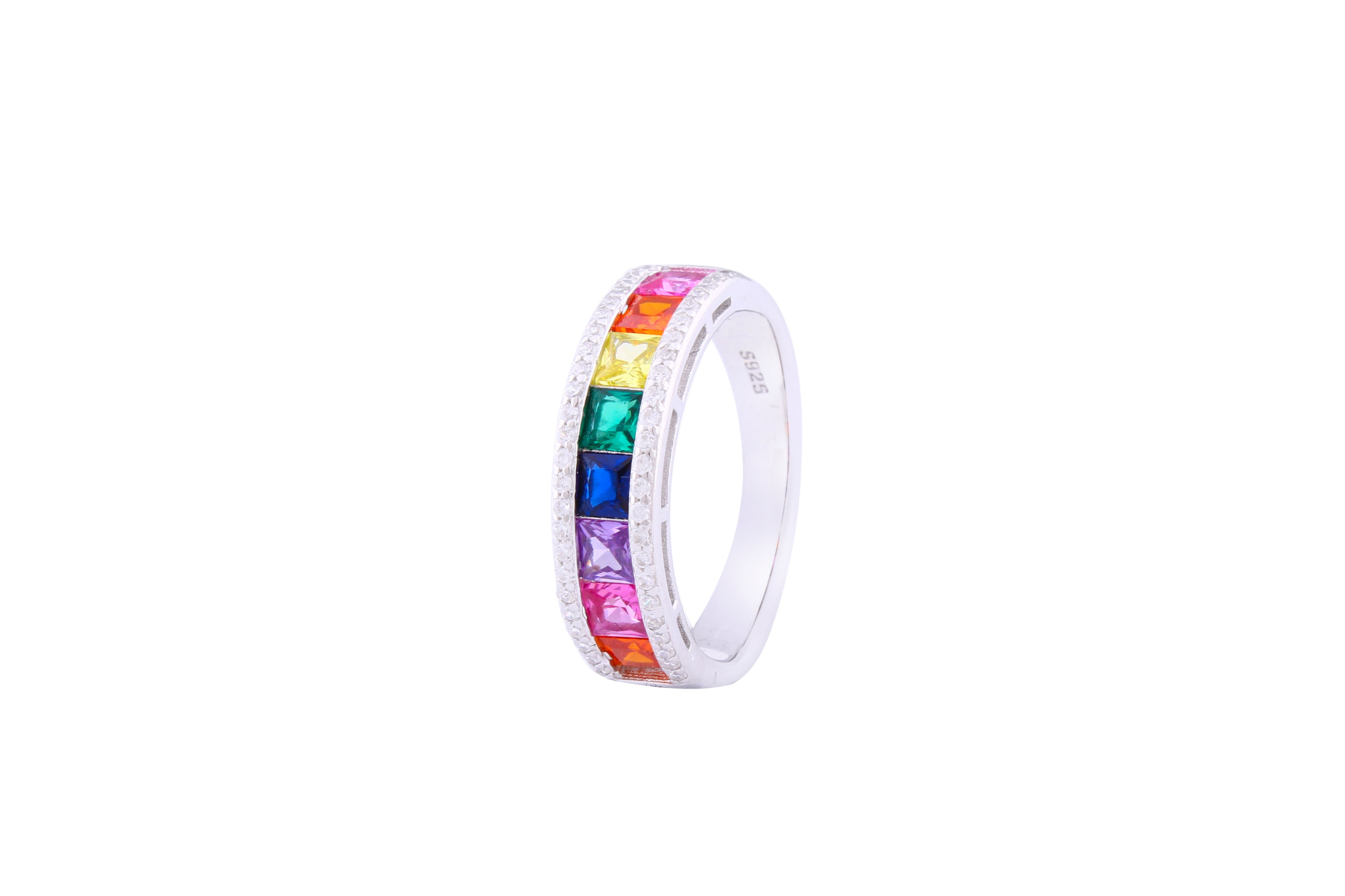 Asfour Crystal Band Ring Inlaid With Multi color Zircon Stones In 925 Sterling Silver-RD0089-K-9