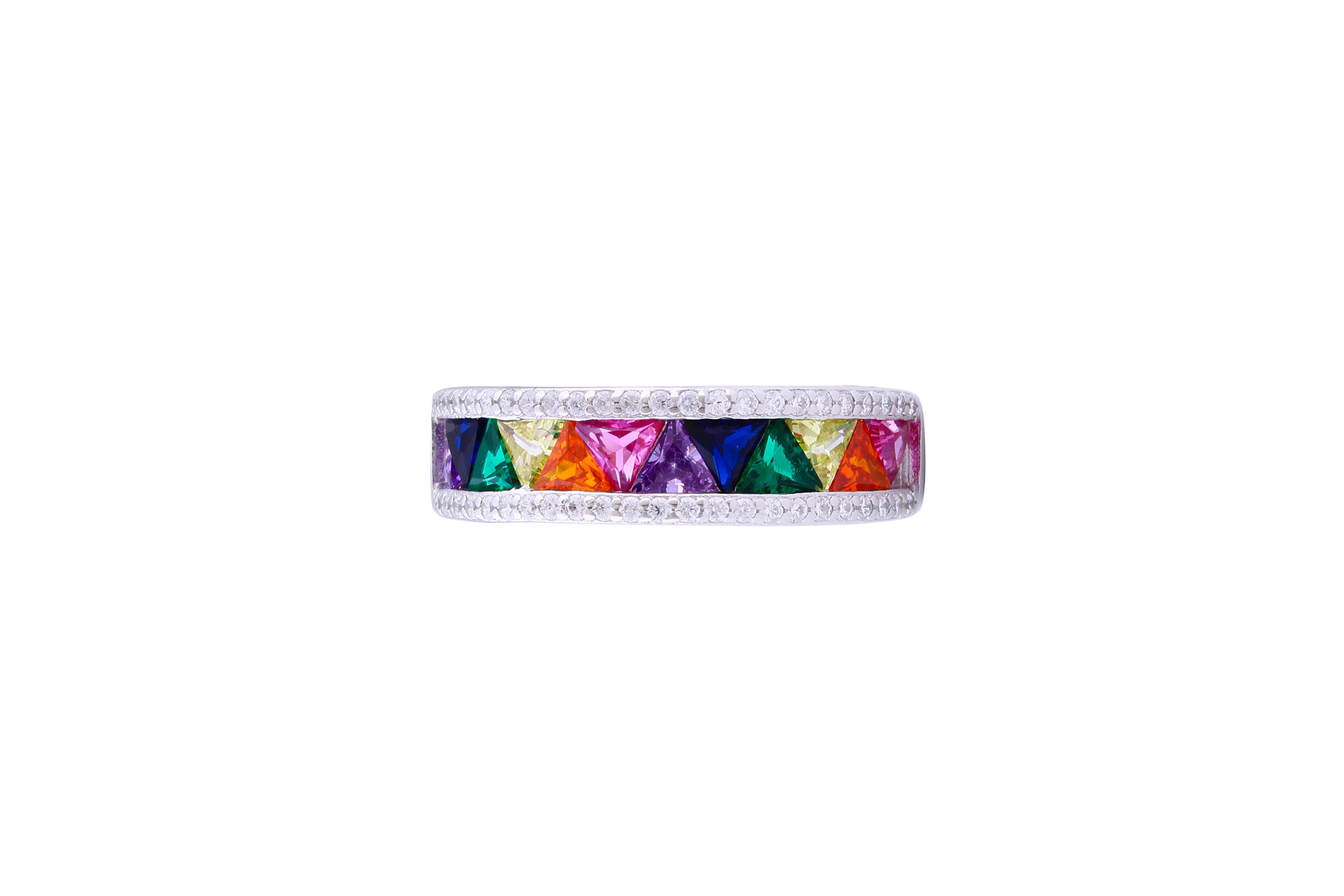 Asfour Crystal Band Ring Inlaid With Multi color Zircon Stones In 925 Sterling Silver-RD0090-K-7