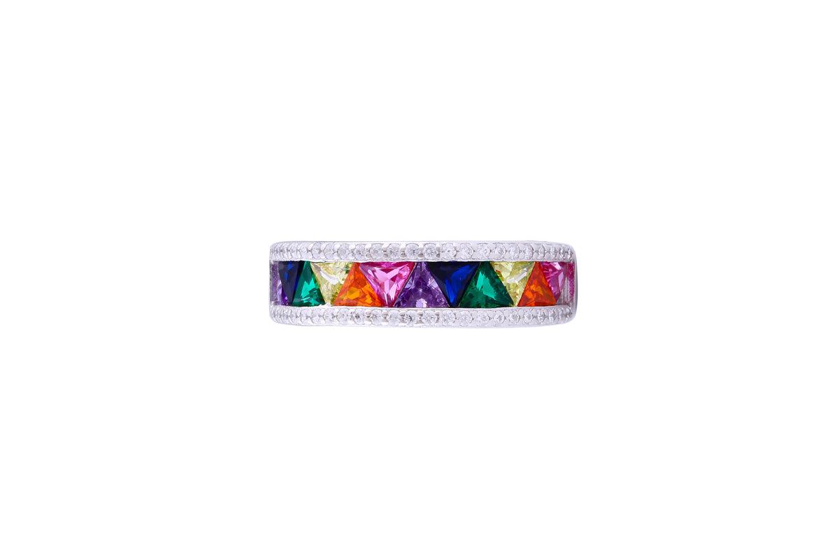 Asfour Crystal Band Ring Inlaid With Multi color Zircon Stones In 925 Sterling Silver-RD0090-K-8