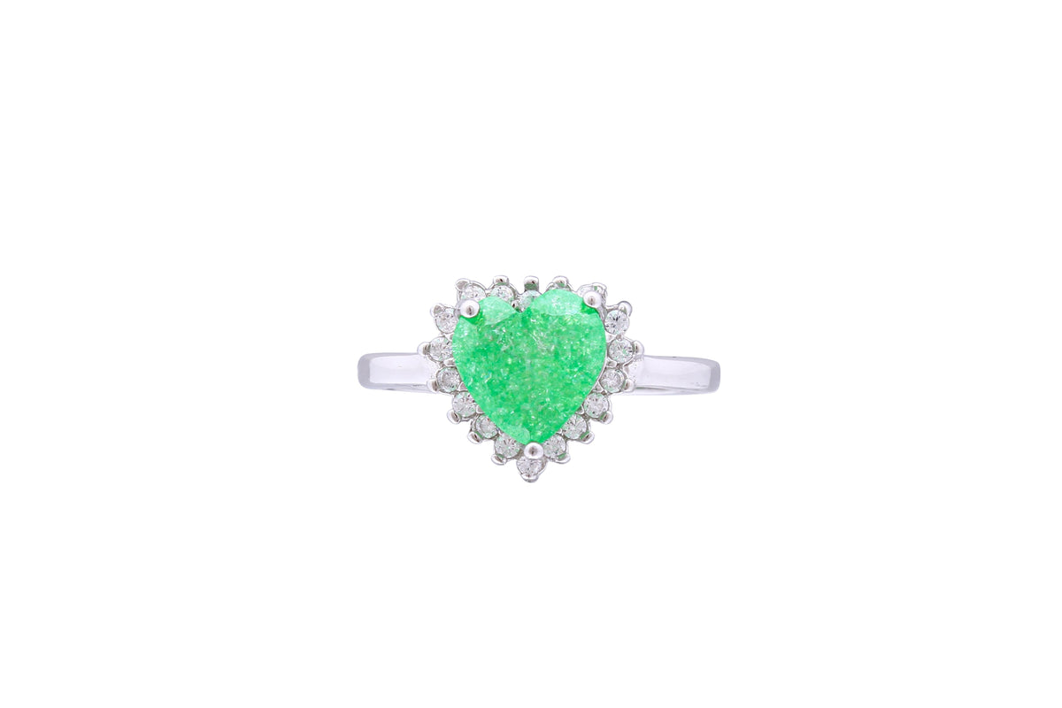 Asfour Crystal Drew Ring With Emerald Heart Design In 925 Sterling Silver-RD0091-G-A-8