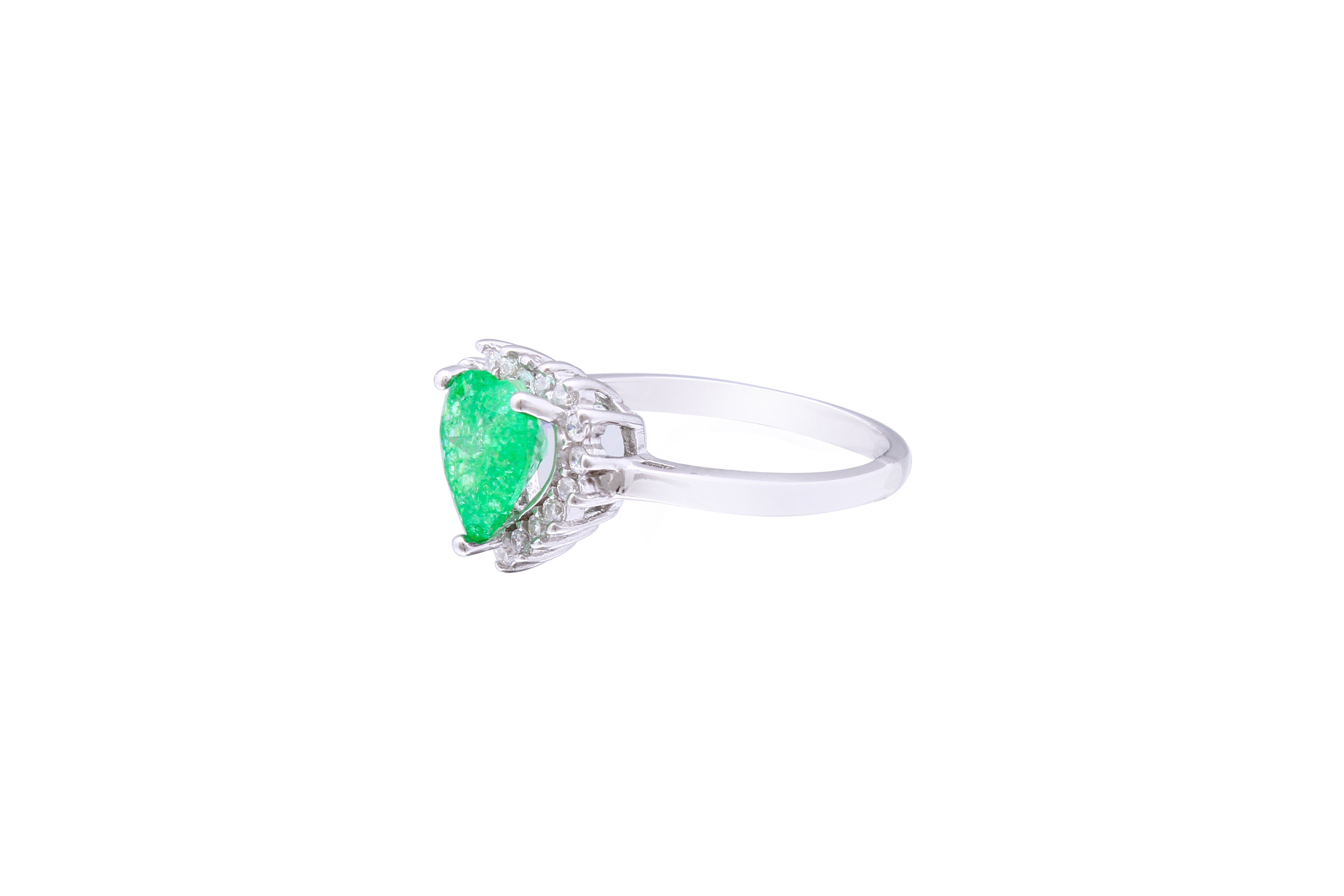 Asfour Crystal Drew Ring With Emerald Heart Design In 925 Sterling Silver-RD0091-G-A-9