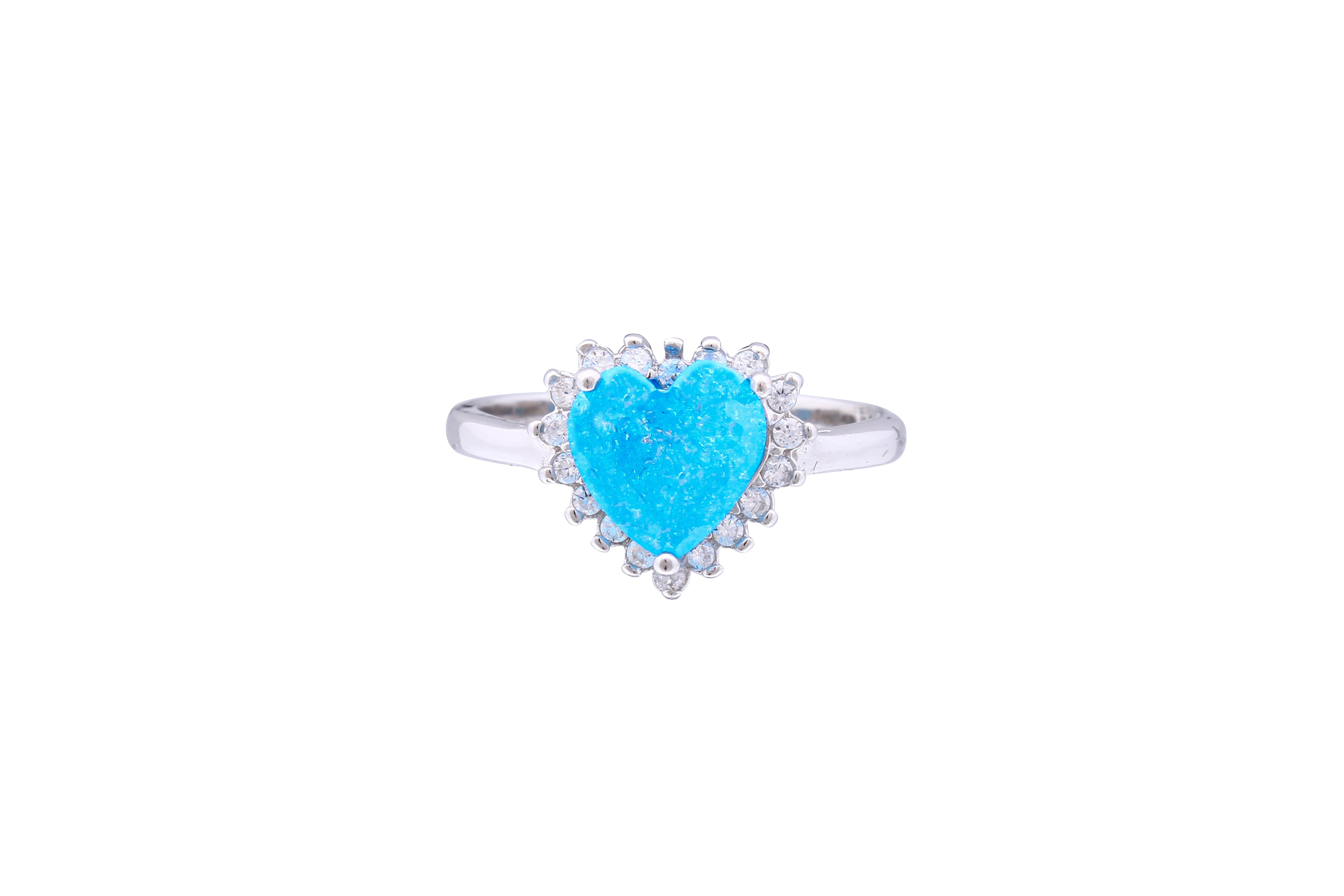 Asfour Crystal Drew Ring With Aquamarine Heart Design In 925 Sterling Silver-RD0091-M-A-7