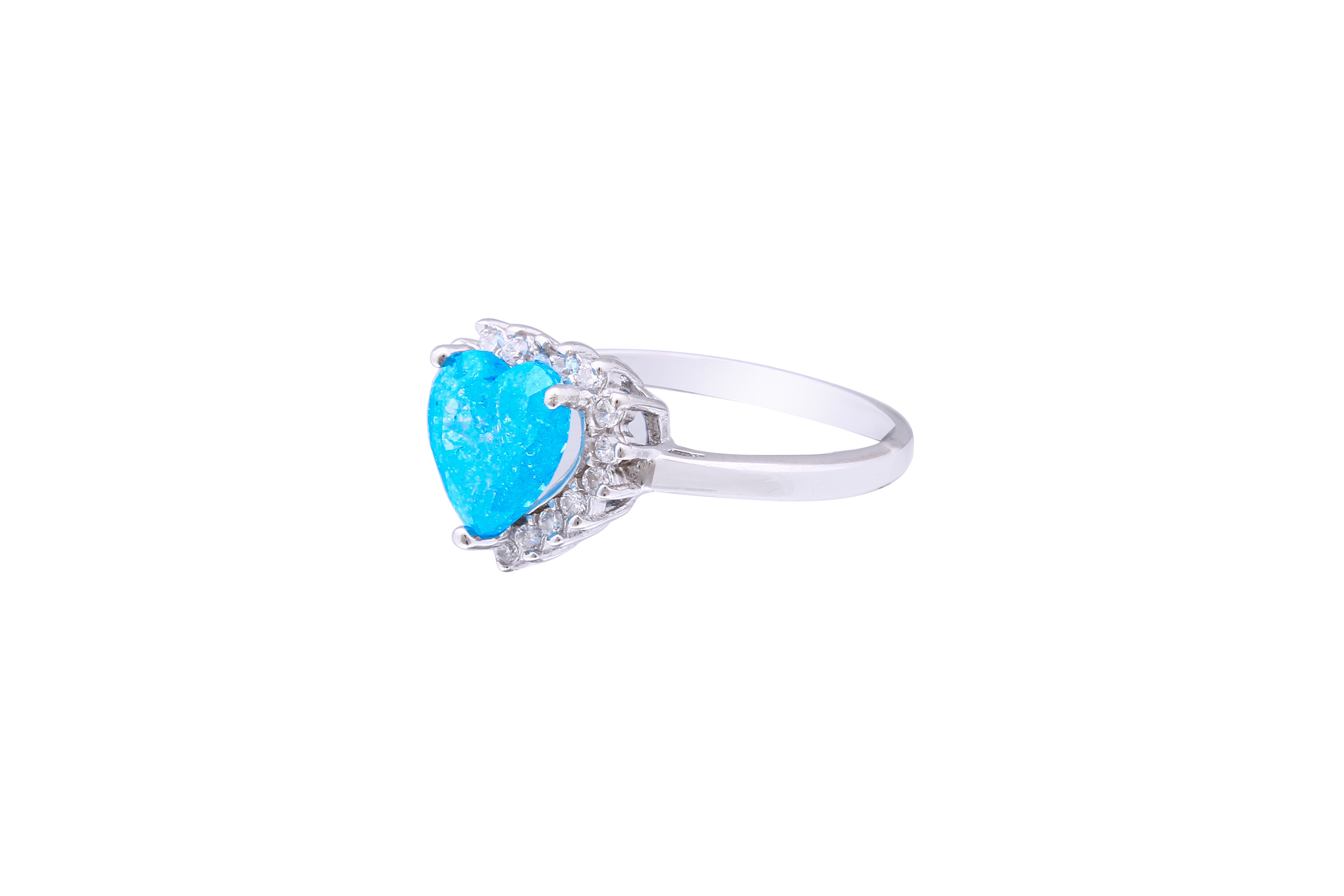 Asfour Crystal Drew Ring With Aquamarine Heart Design In 925 Sterling Silver-RD0091-M-A-8