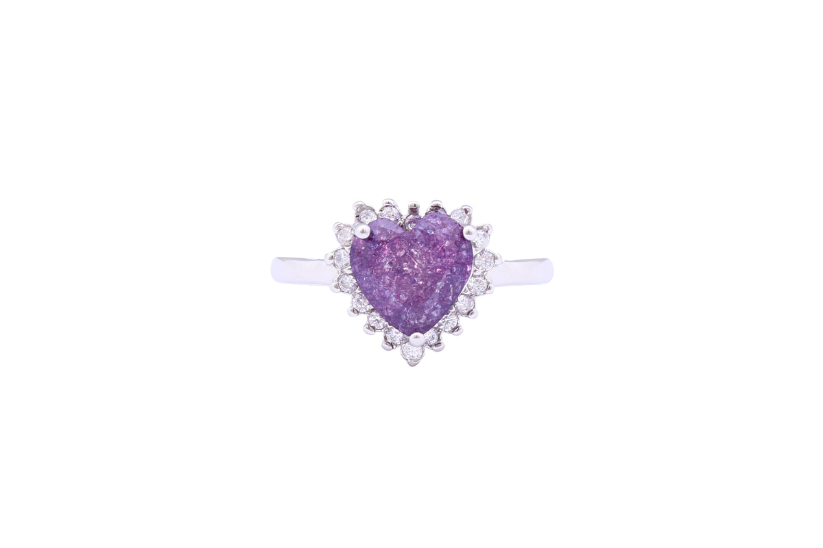 Asfour Crystal Drew Ring With Tenzanite Heart Design In 925 Sterling Silver-RD0091-N-A-9