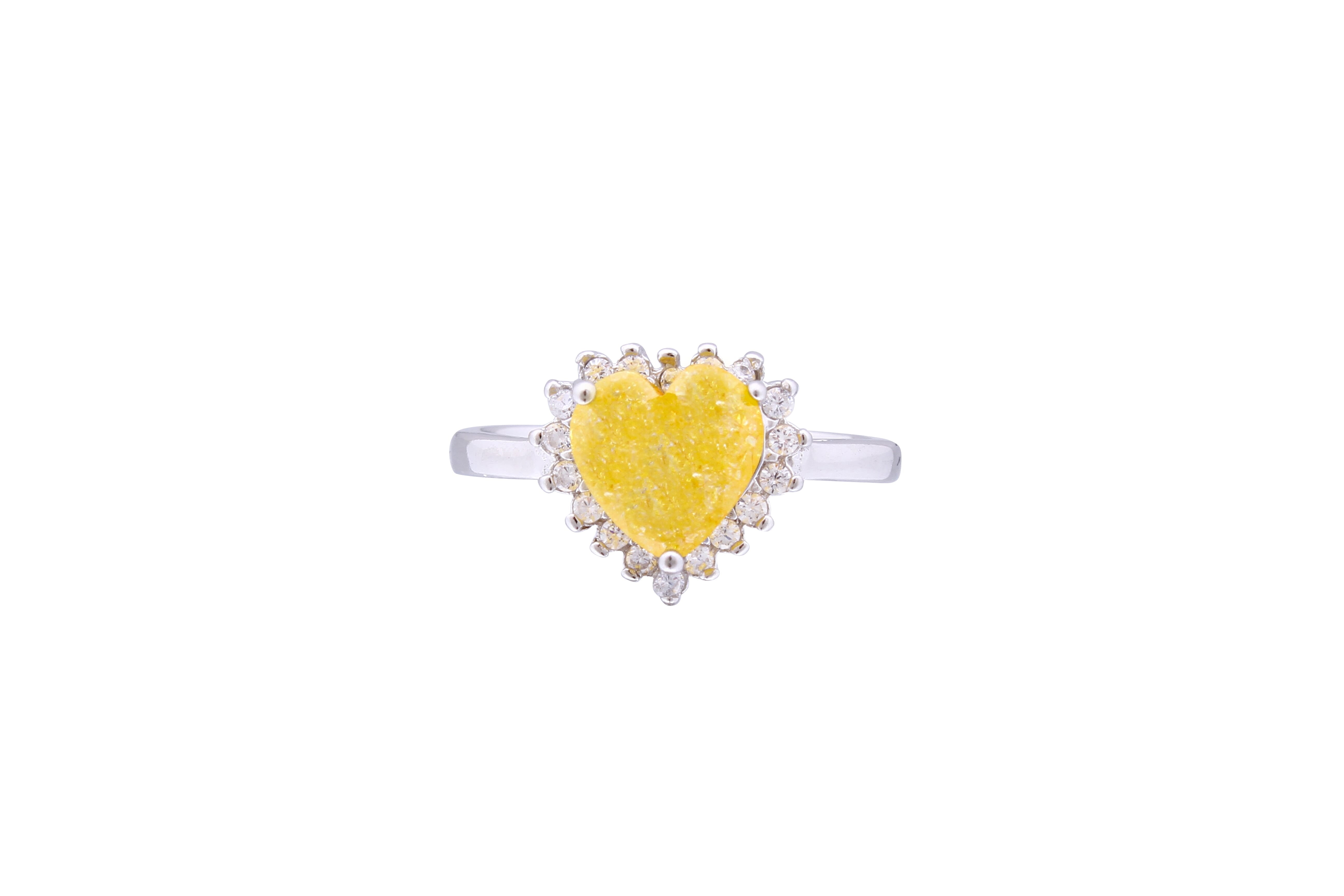 Asfour Crystal Drew Ring With Yellow Heart Design In 925 Sterling Silver-RD0091-Y-A-8