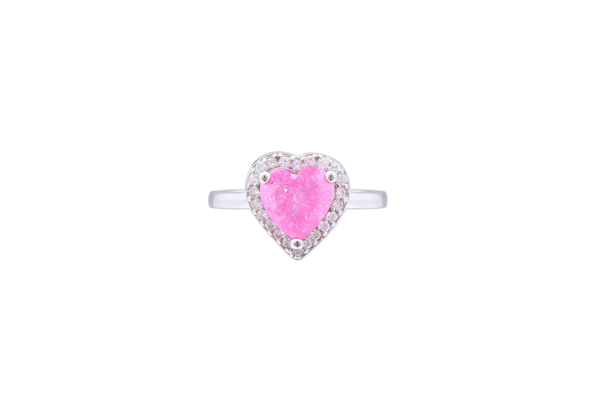 Asfour Crystal Halo Ring With Rose Heart Design in 925 Sterling Silver-RD0092-O-A-9