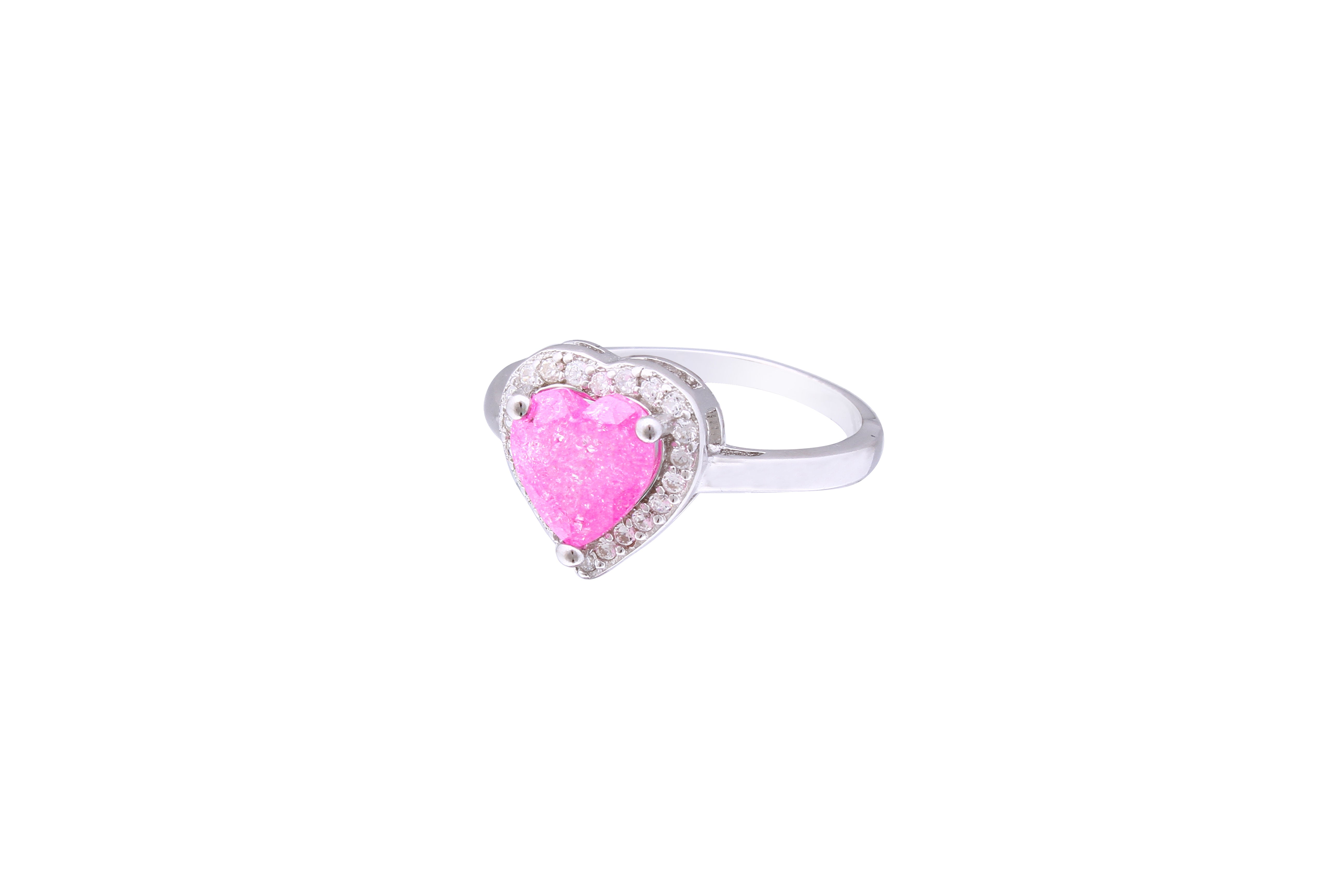 Asfour Crystal Halo Ring With Rose Heart Design in 925 Sterling Silver-RD0092-O-A-9