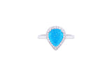 Asfour Crystal Halo Ring With Aquamarine Pear Design In 925 Sterling silver-RD0093-M-A-7