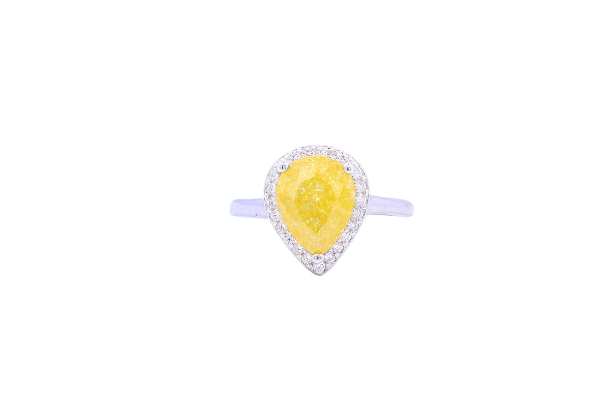 Asfour Crystal Halo Ring With Yellow Pear Design In 925 Sterling silver-RD0093-Y-A-7