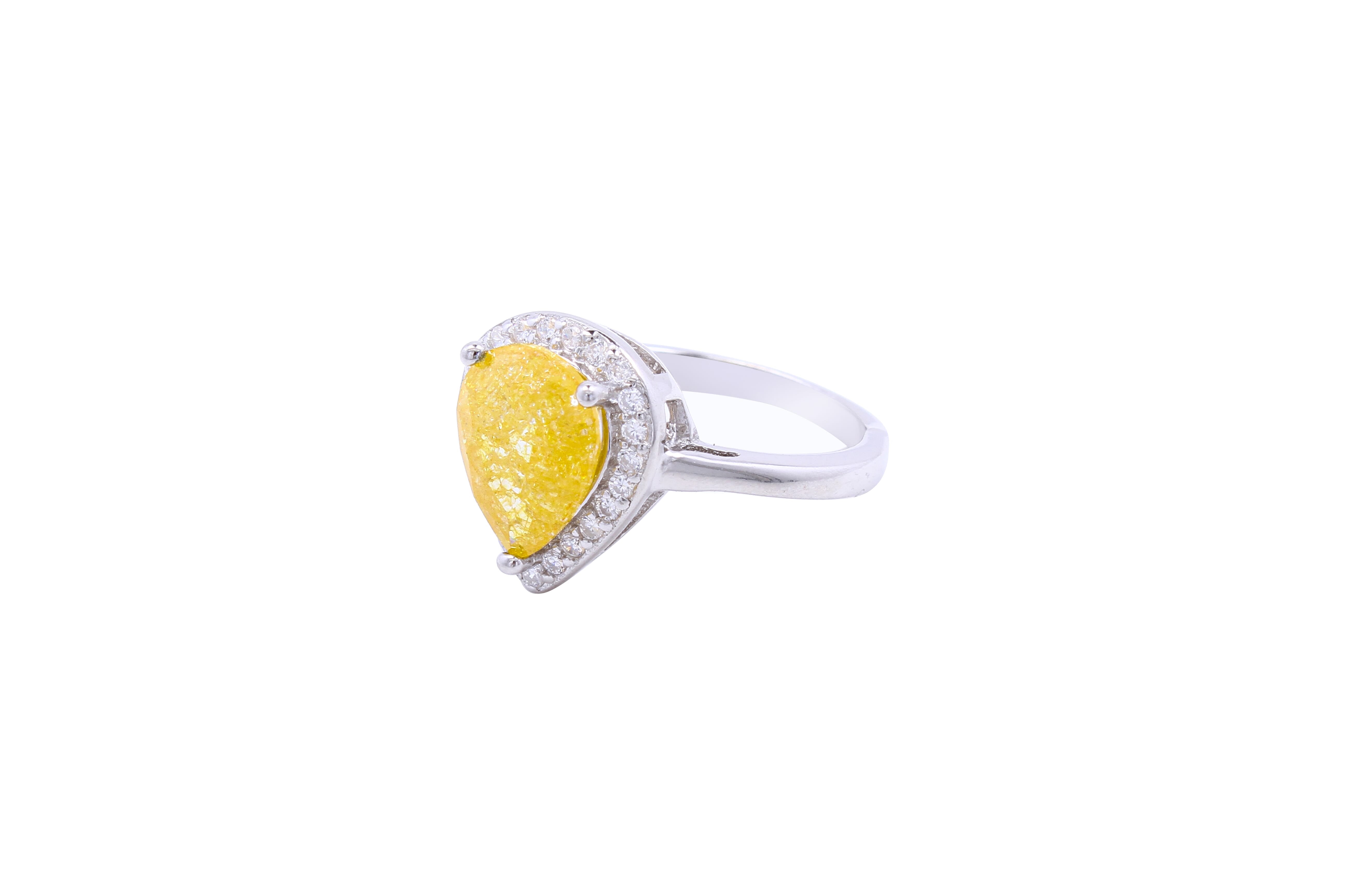 Asfour Crystal Halo Ring With Yellow Pear Design In 925 Sterling silver-RD0093-Y-A-7