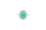 Asfour Crystal Halo Ring With Emerald Opal Stone In 925 Sterling Silver-RD0094-G-A-7