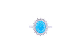 Asfour Crystal Halo Ring With Aquamarine Opal Stone In 925 Sterling Silver-RD0094-M-A-7