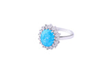Asfour Crystal Halo Ring With Aquamarine Opal Stone In 925 Sterling Silver-RD0094-M-A-9