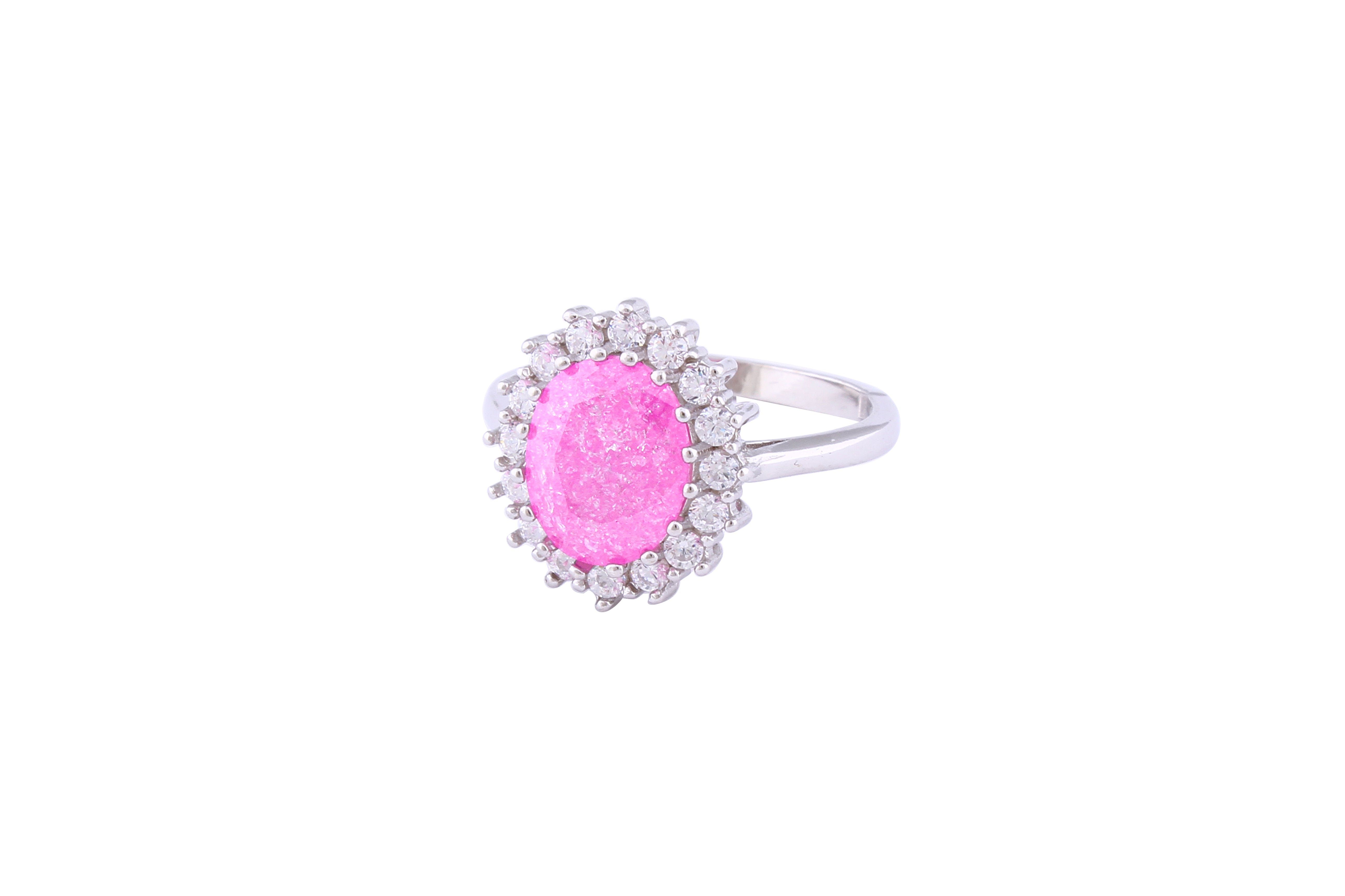 Asfour Crystal Halo Ring With Rose Opal Stone In 925 Sterling Silver-RD0094-O-A-8