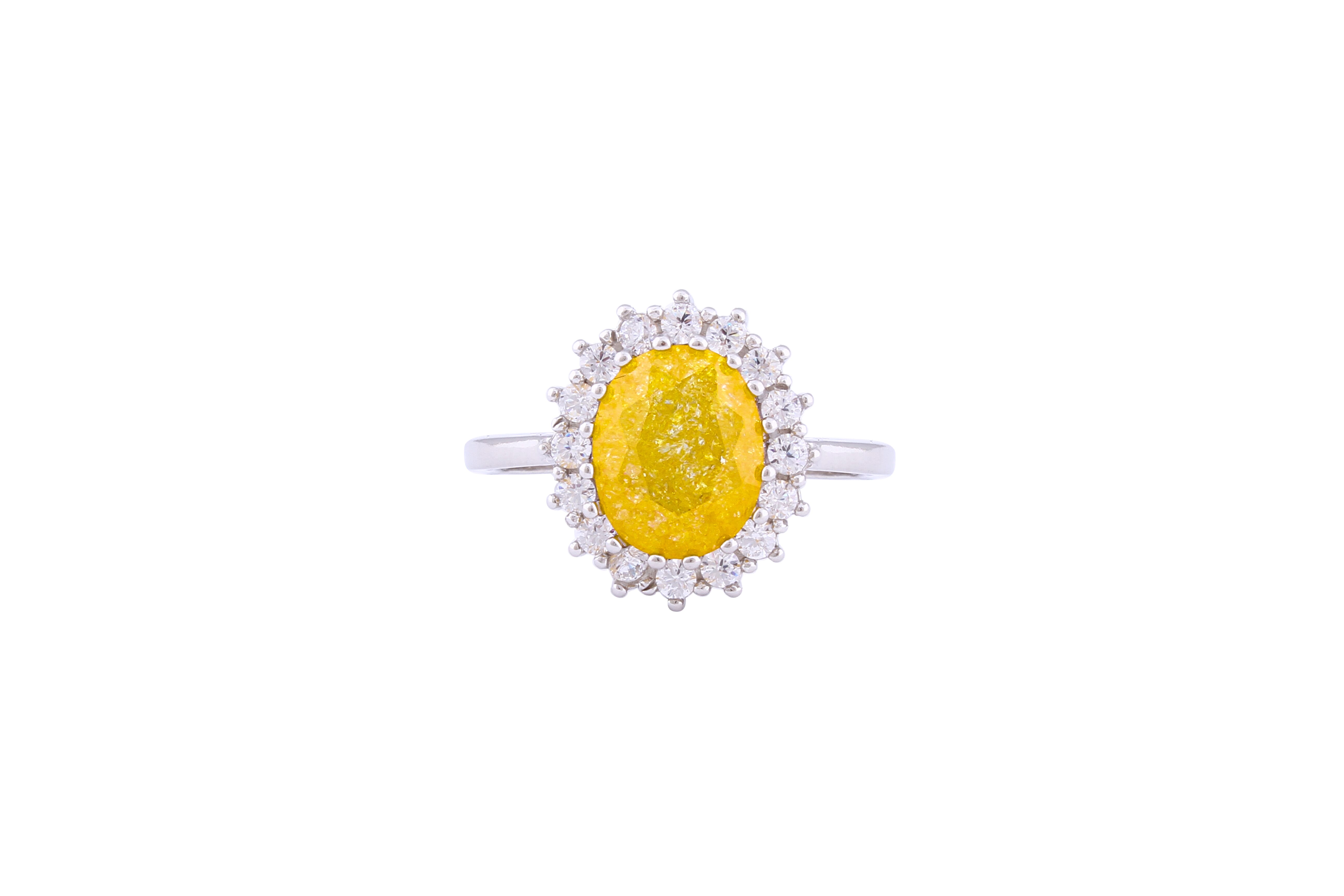 Asfour Crystal Halo Ring With Yellow Opal Stone In 925 Sterling Silver-RD0094-Y-A-9