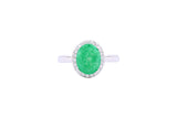 Asfour Crystal Halo Ring With Emerald Oval Stone In 925 Sterling Silver-RD0095-G-A-7